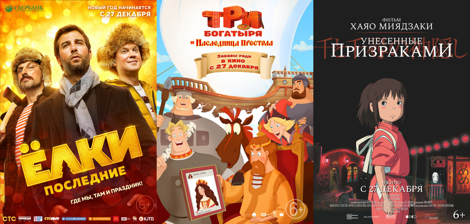 Russian box office receipts and distribution of screenings over the past weekend (December 27 - 30) - Movies, Box office fees, Film distribution, , , Spirited Away