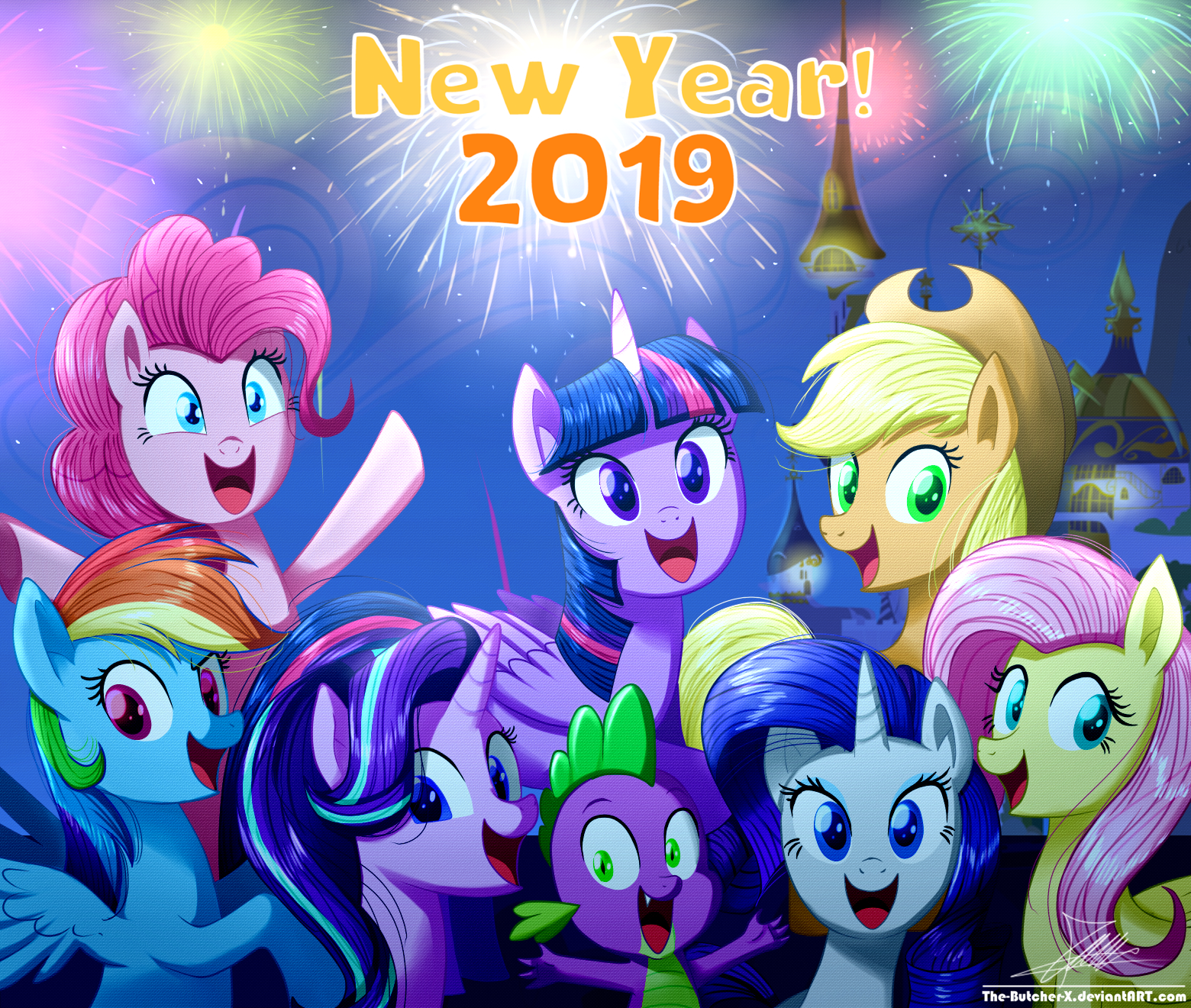 .:NEW YEAR! 2019:. - My Little Pony, Mane 6, Starlight Glimmer, Spike, Thebutcherx, Новый Год, 2019