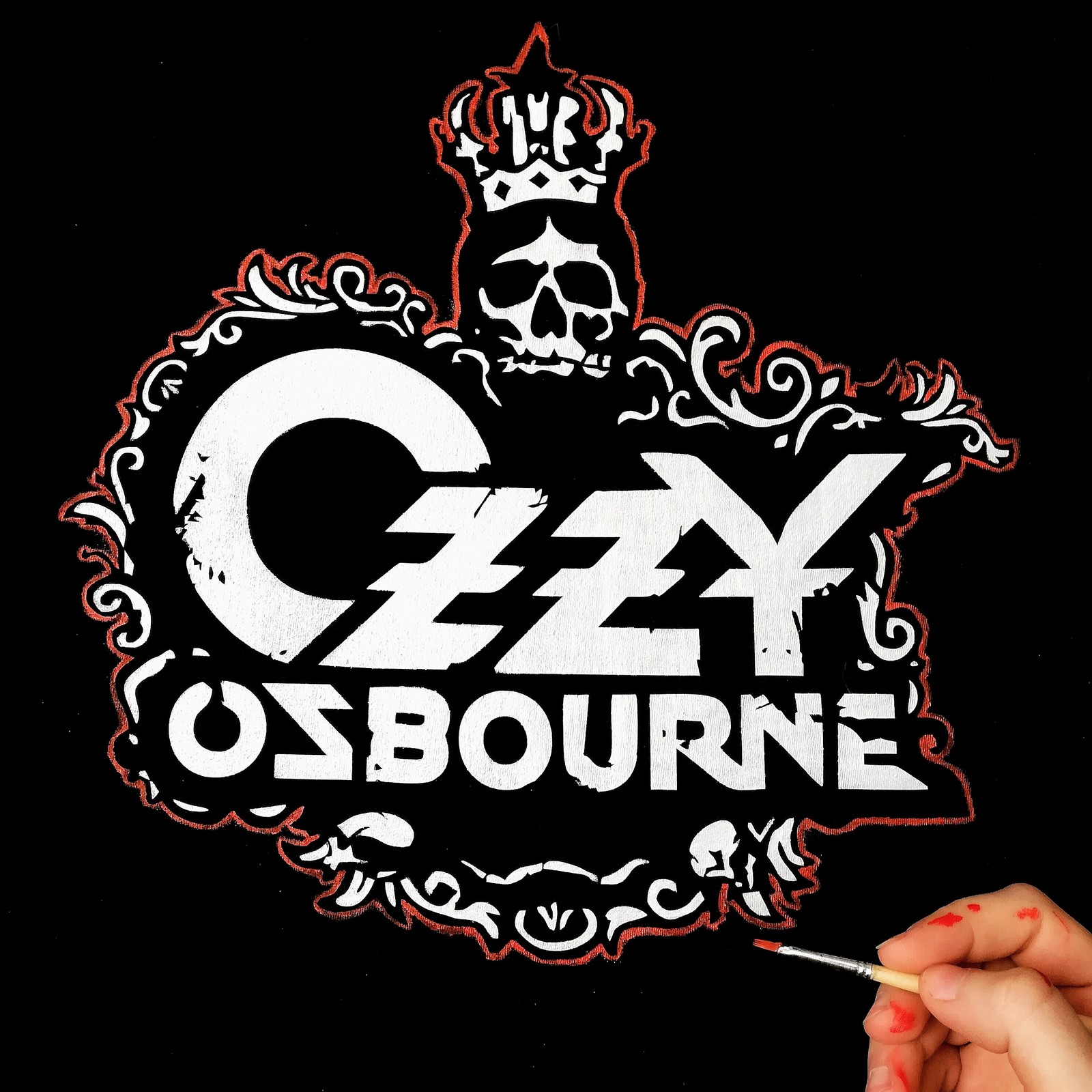 T-shirt with Ozzy Osbourne logo - My, Handmade, Painting, Painting on fabric, Ozzy Osbourne, T-shirt, Drawing