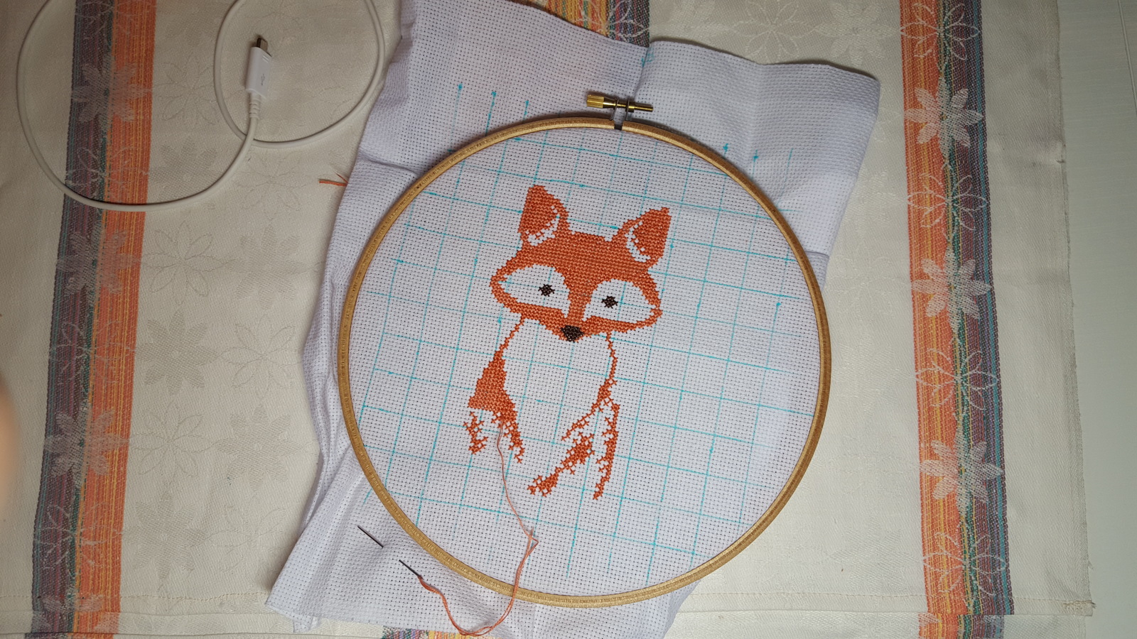 Scandinavian Chanterelle cross stitch - My, Needlework with process, Cross-stitch, Fox, Children, Handmade, Longpost