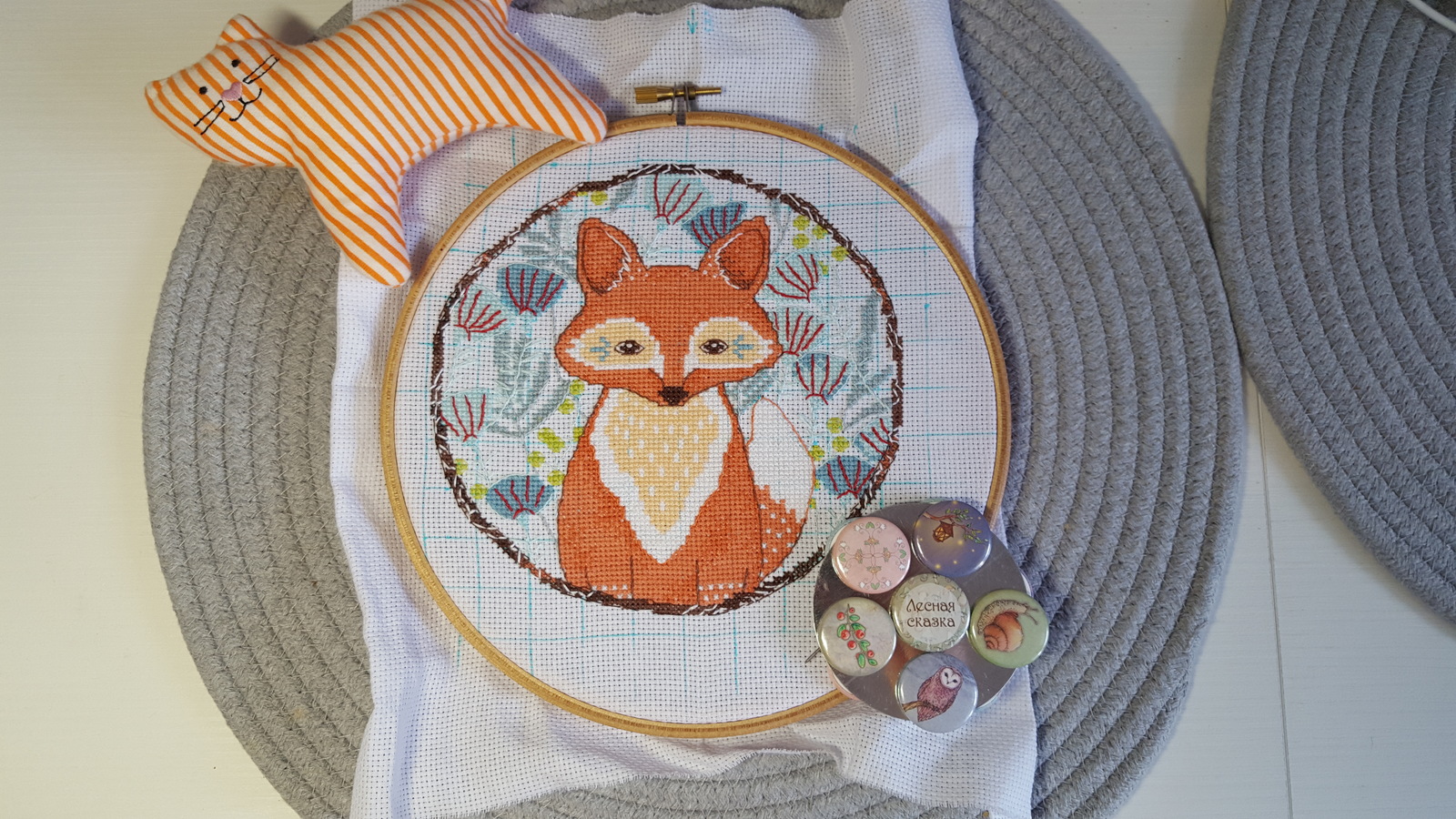 Scandinavian Chanterelle cross stitch - My, Needlework with process, Cross-stitch, Fox, Children, Handmade, Longpost