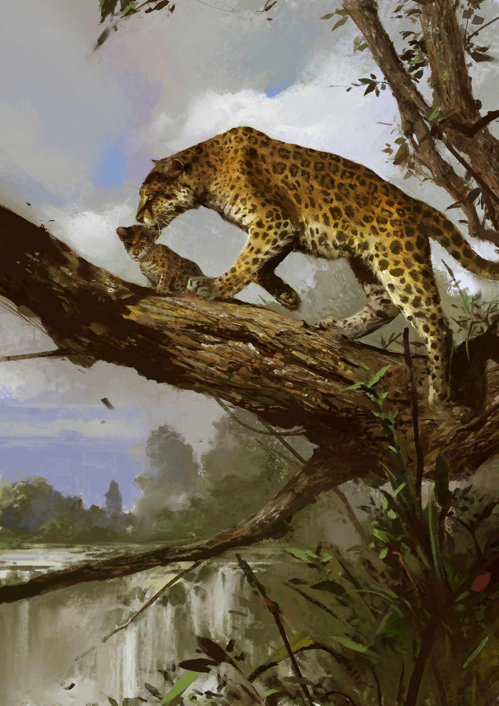 Leopards - Leopard, cat, Animals, Nature, Art, Drawing, Su Jian