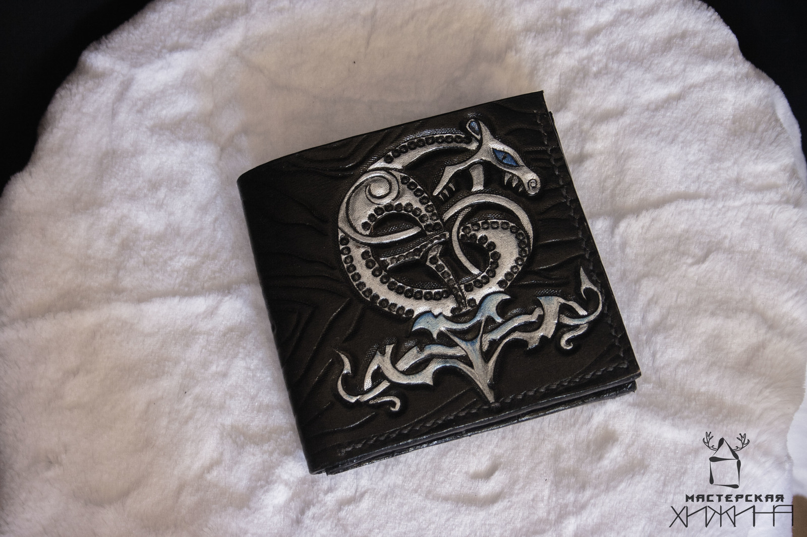 Wallet Ouroboros - My, Wallet, Needlework without process, Ouroboros, Embossing on leather, Needlework, Longpost