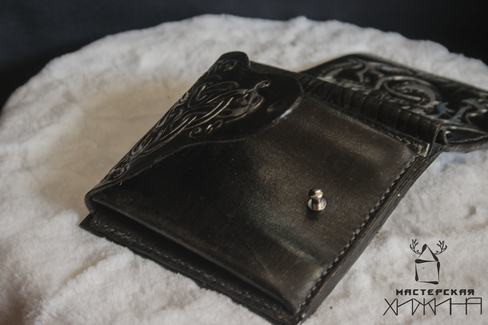 Wallet Ouroboros - My, Wallet, Needlework without process, Ouroboros, Embossing on leather, Needlework, Longpost