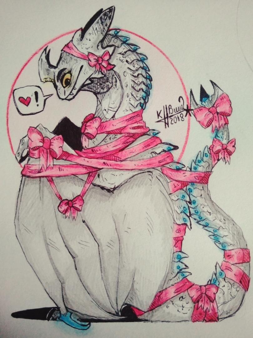 Otachi Kaiju Fury - My, Drawing, Monster, Ribbon