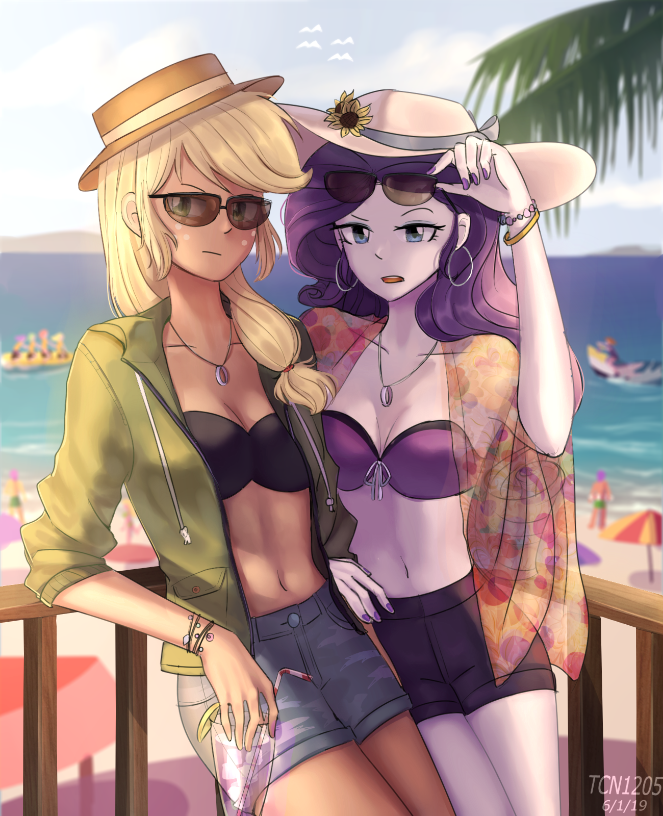 On the beach - My little pony, Equestria girls, Rarity, Applejack, Looknamtcn