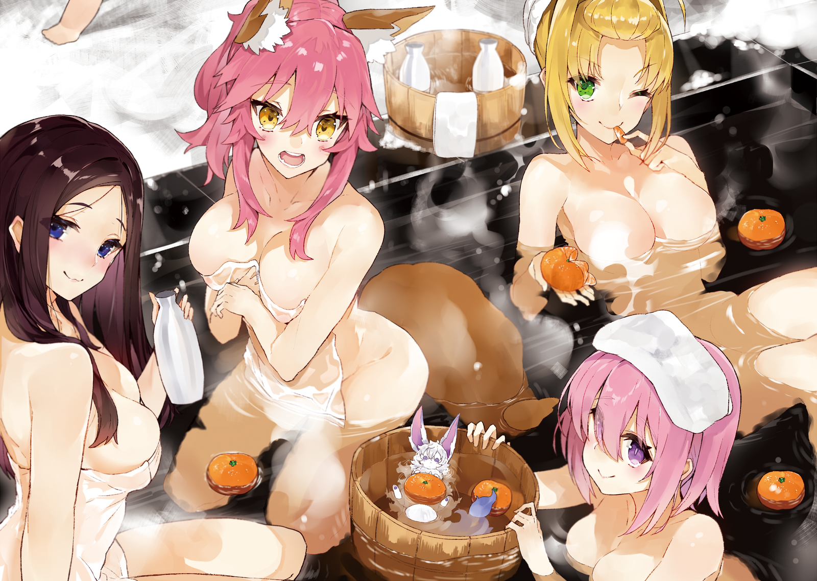 Art Mandarin - NSFW, Anime art, Anime, Fate, Tamamo no mae, Fou, Nero claudius, Mashu Kyrielight, Leonardo da Vinci, Da Vinci (FGO)