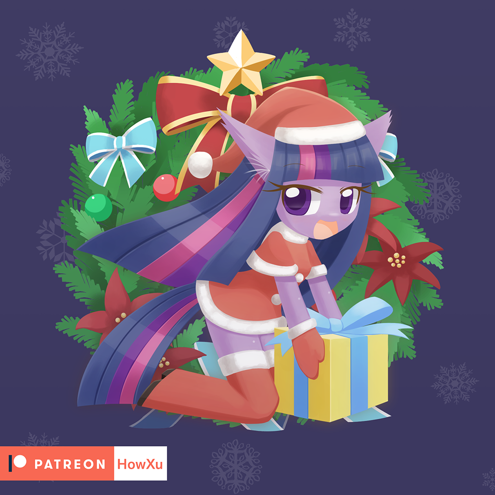 Happy holiday - My little pony, Twilight sparkle, Sunset shimmer, Fluttershy, Anthro, Howxu, Longpost