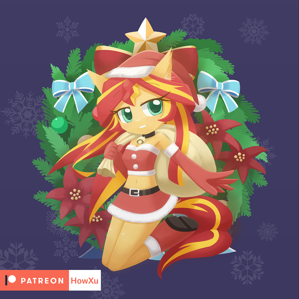 Happy holiday - My little pony, Twilight sparkle, Sunset shimmer, Fluttershy, Anthro, Howxu, Longpost