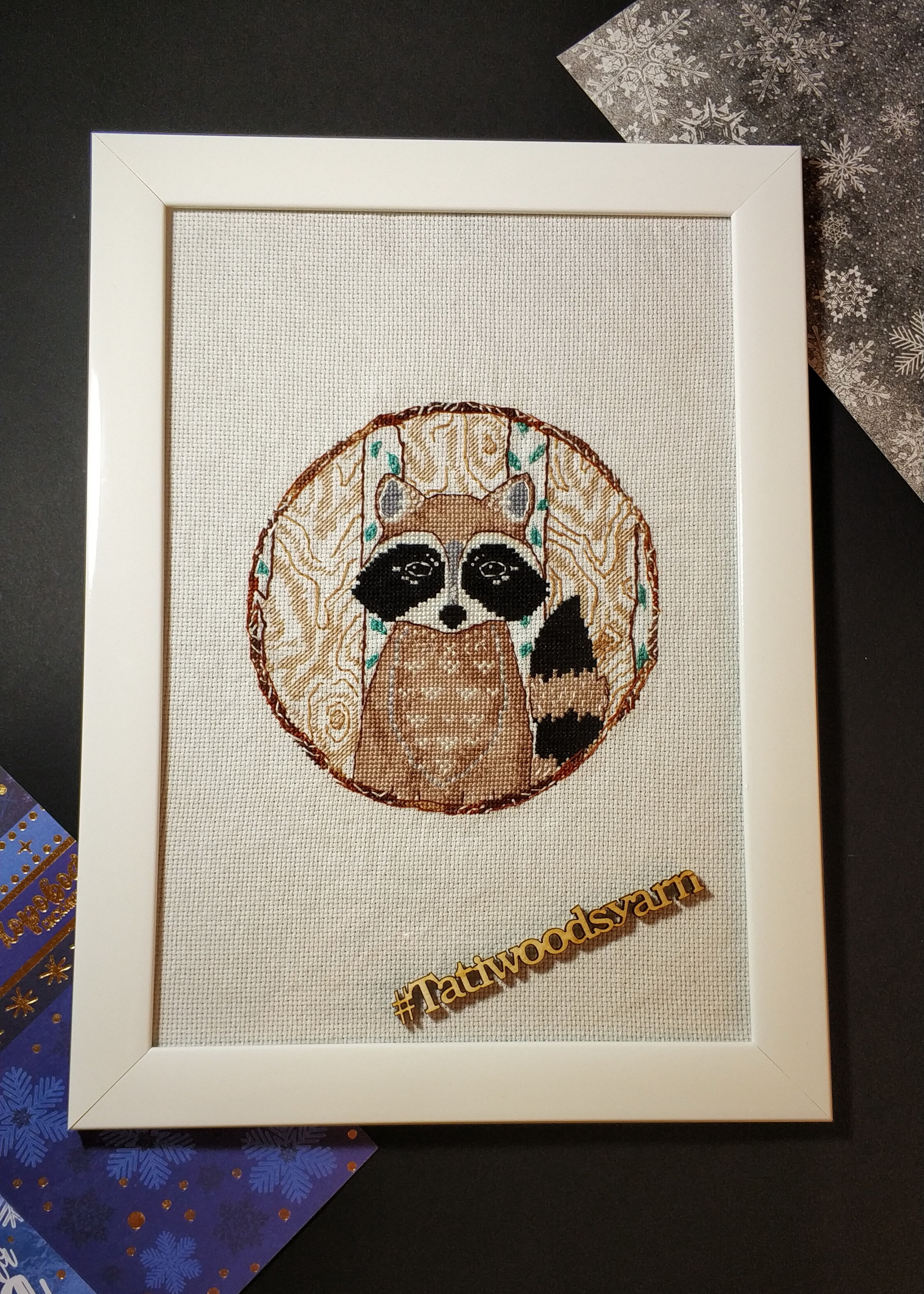 Scandinavian Raccoon. - My, Needlework with process, Cross-stitch, Raccoon, Scandinavia, Children, Scottish lop-eared, Longpost