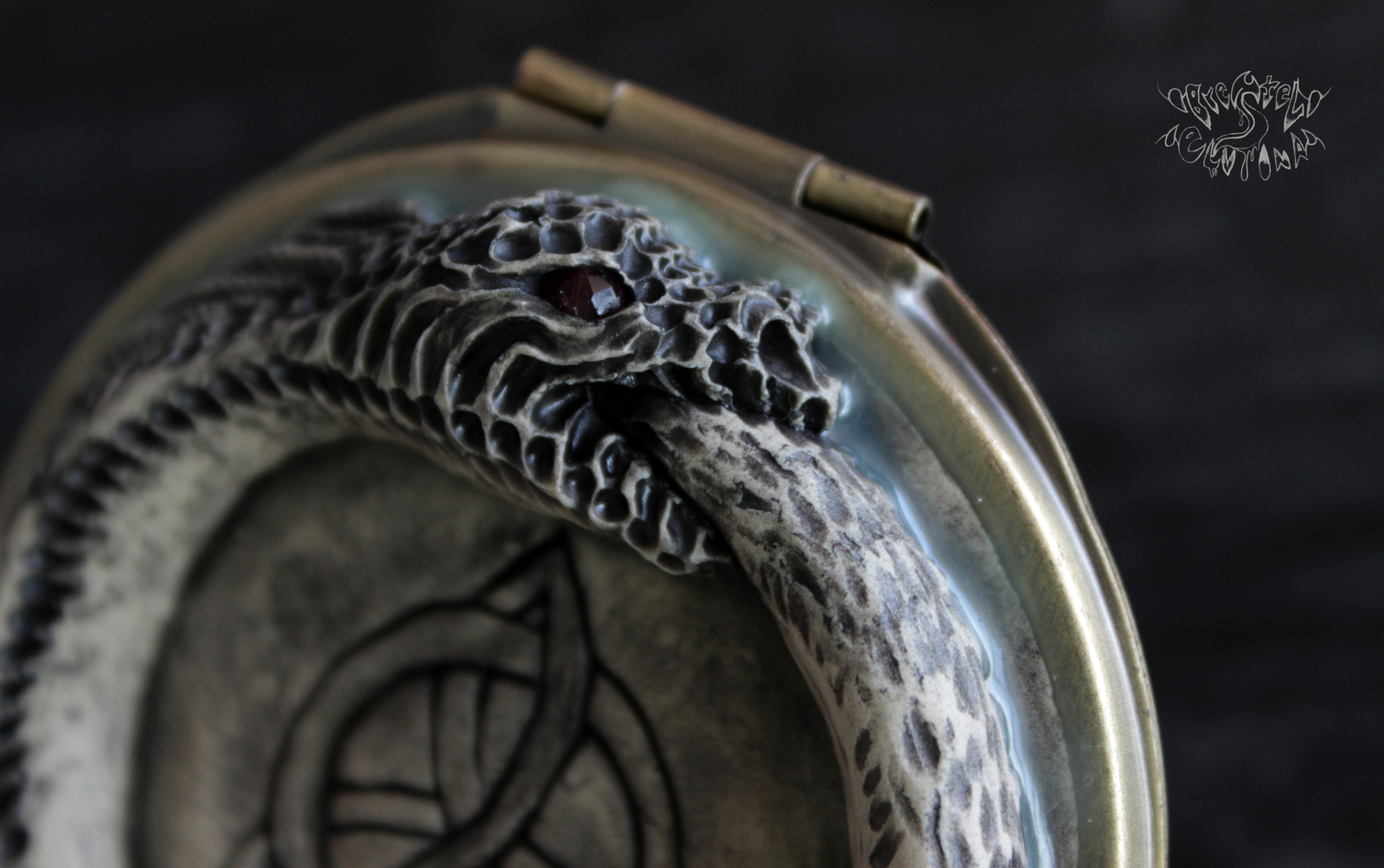 Mirror with Ouroboros - My, Polymer clay, Ouroboros