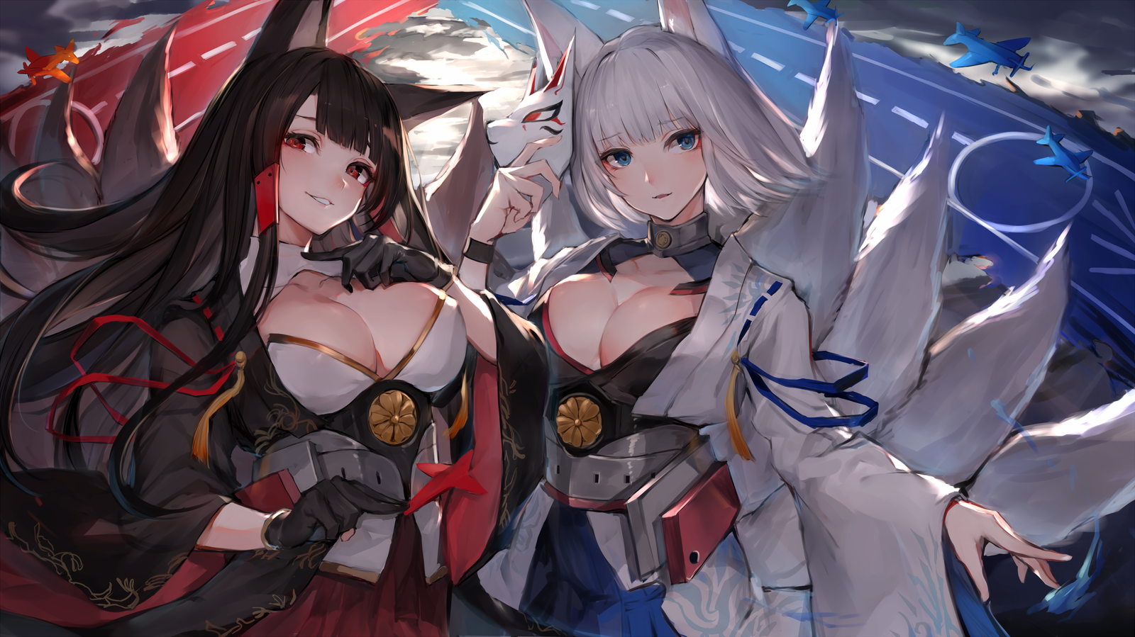 Red on black or blue on white? - Anime Art, Аниме, Azur Lane, Kaga, Akagi