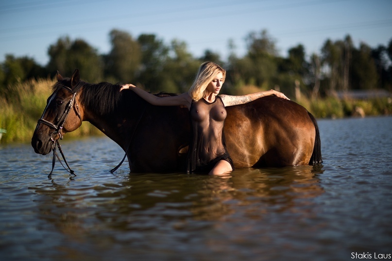 Horse - NSFW, Horses, Nature, River, Erotic, Girls, Beautiful girl, Boobs, Breast