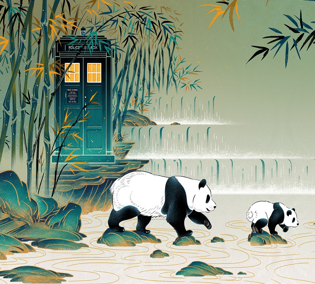 Piano in the bushes - Art, Poster, Serials, Panda, Doctor Who, TARDIS