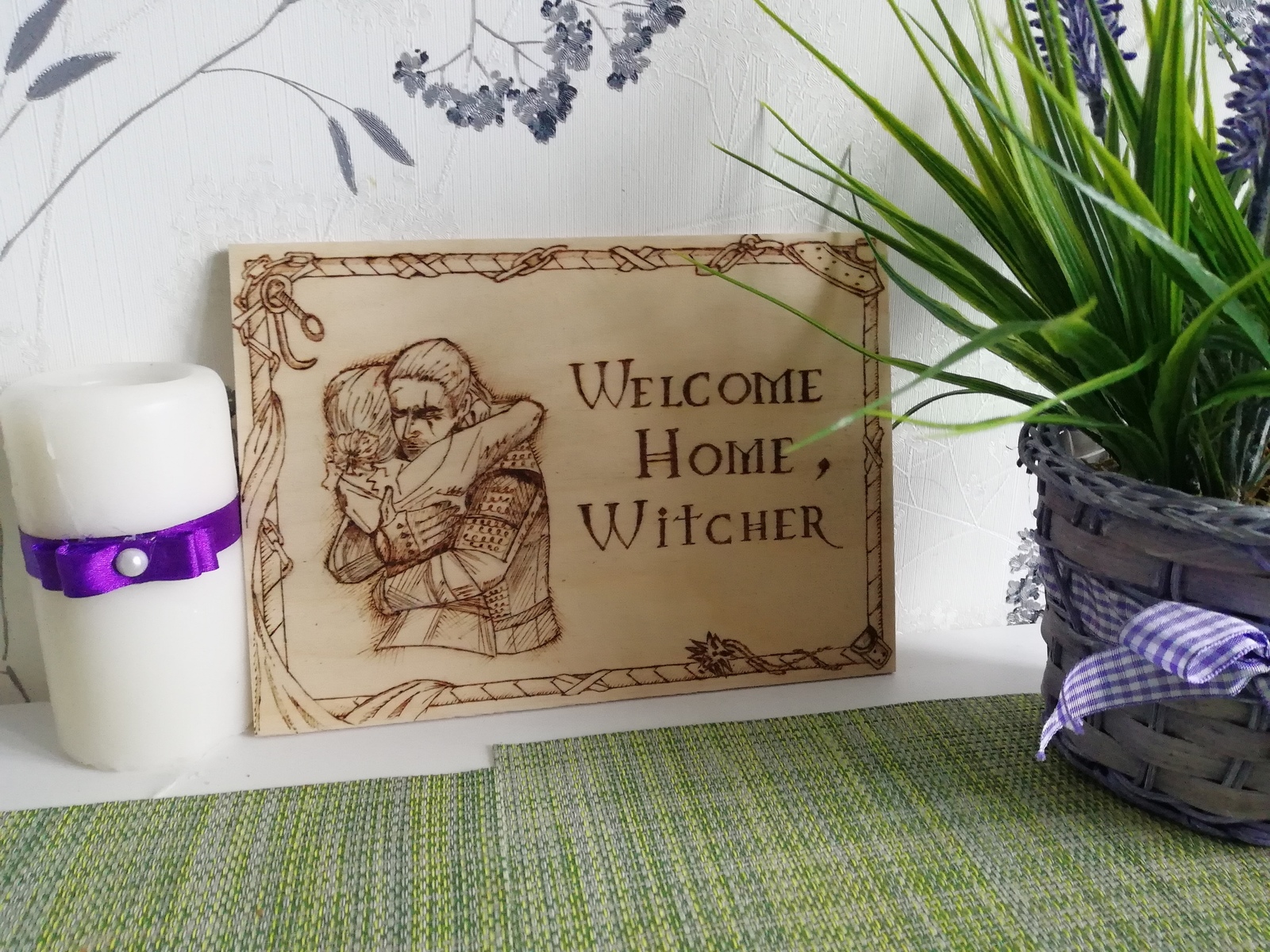 Sign on the door - The Witcher - My, Needlework with process, Pyrography, Witcher, Табличка, Door, Longpost