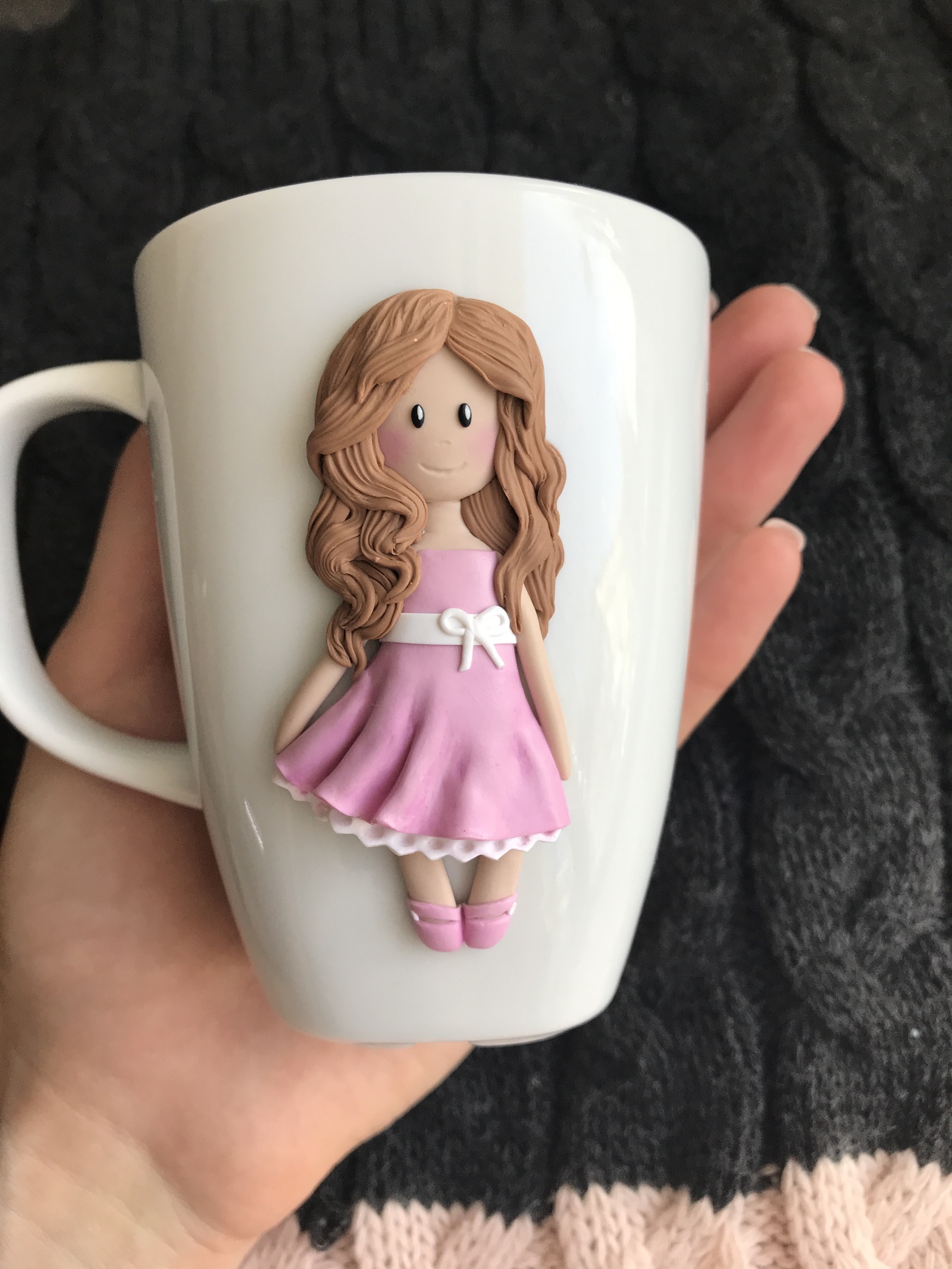 Girl decor mugs made of polymer clay - My, Polymer clay, Needlework without process, Chrysalis, Mug with decor, Longpost