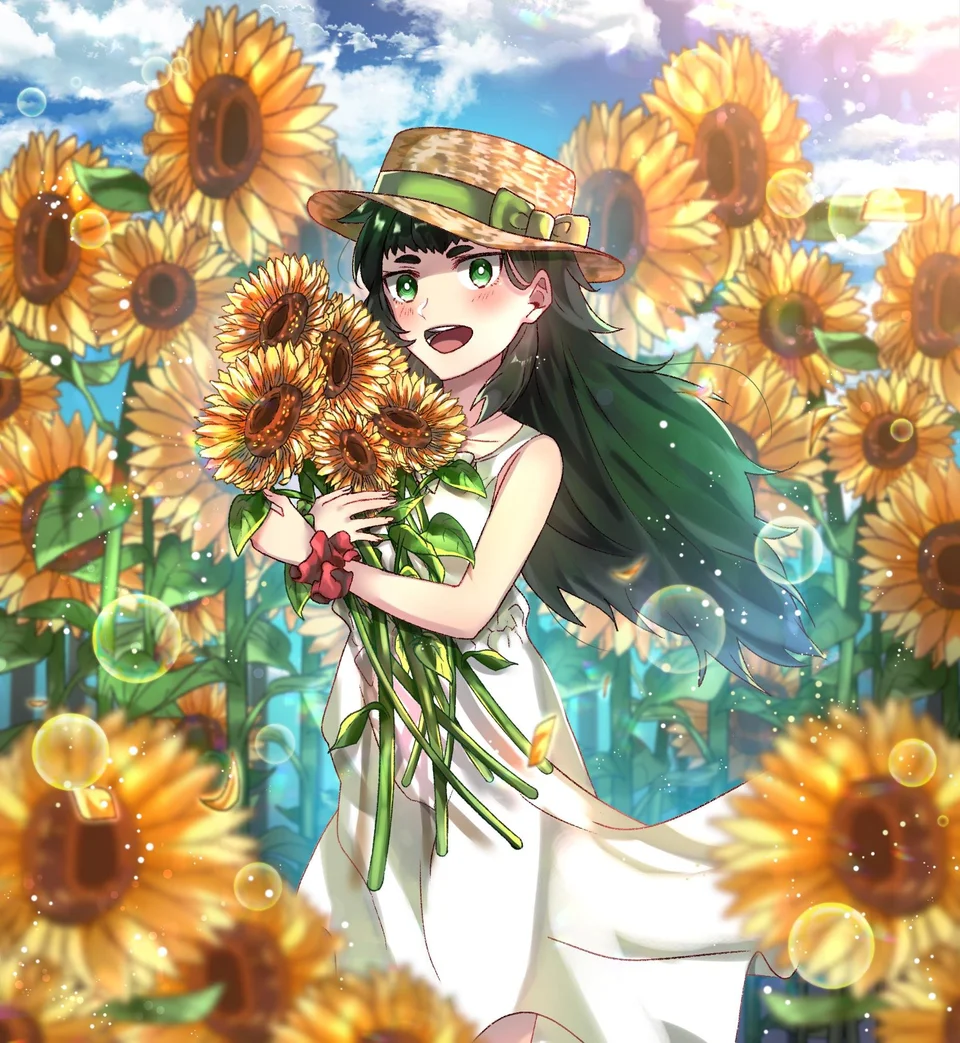 Maho with sunflowers - Steins gate, Steins Gate 0, Maho Hiyajo, Anime art, Anime, Visual novel