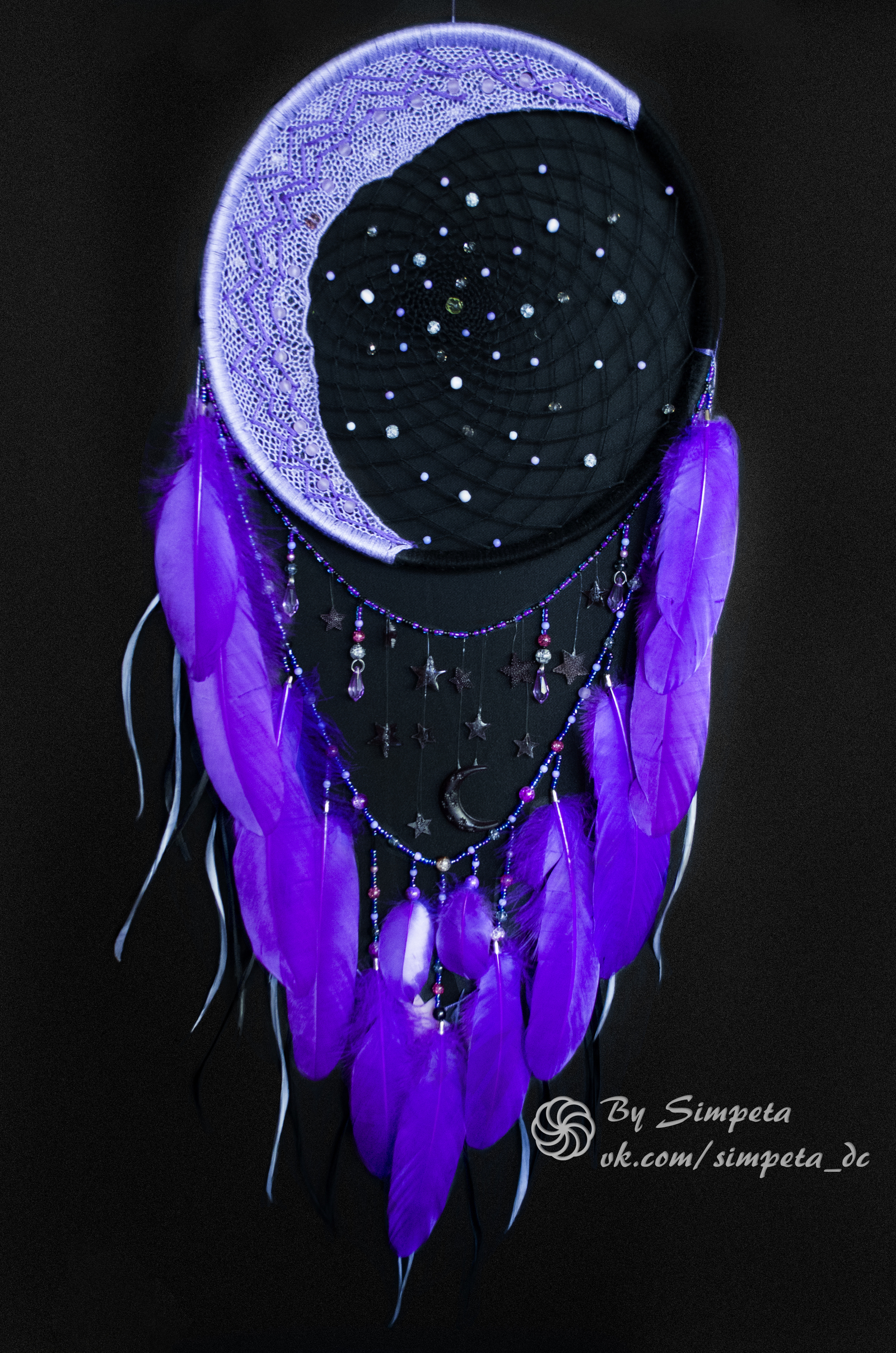 Dreamcatcher Violet Moon - My, Bysimpeta, Handmade, Needlework, Needlework without process, Dreamcatcher, With your own hands, moon, Space, Longpost