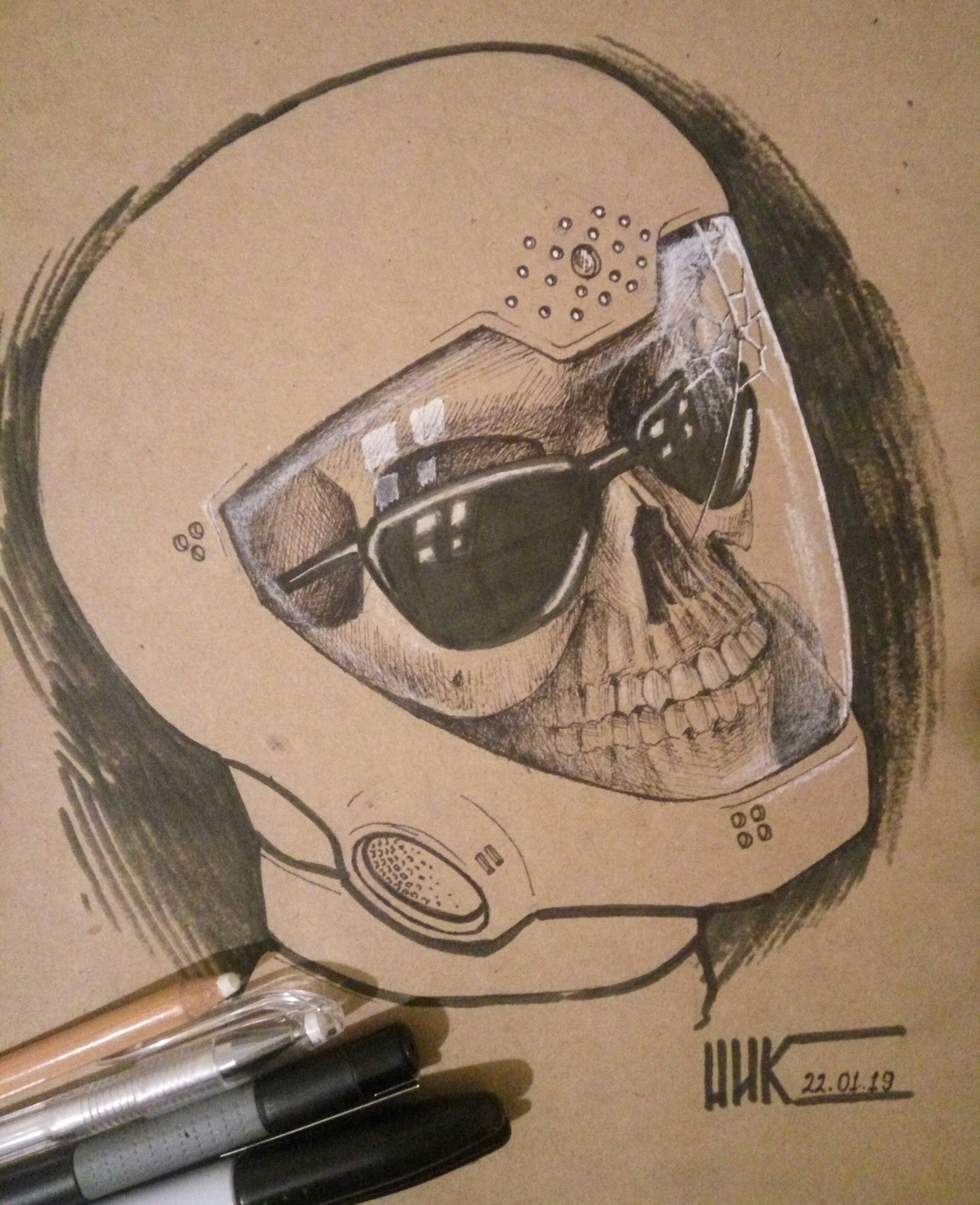 Sunglasses - My, Drawing, Sketch, Scull, Sunglasses, Spacesuit