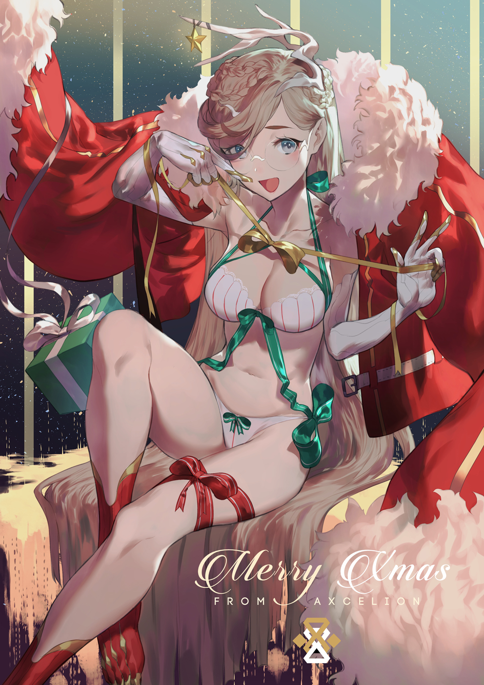 Merry christmas - Original character, Anime art, Salmon88, Anime, Art, Underwear, Girls, Glasses