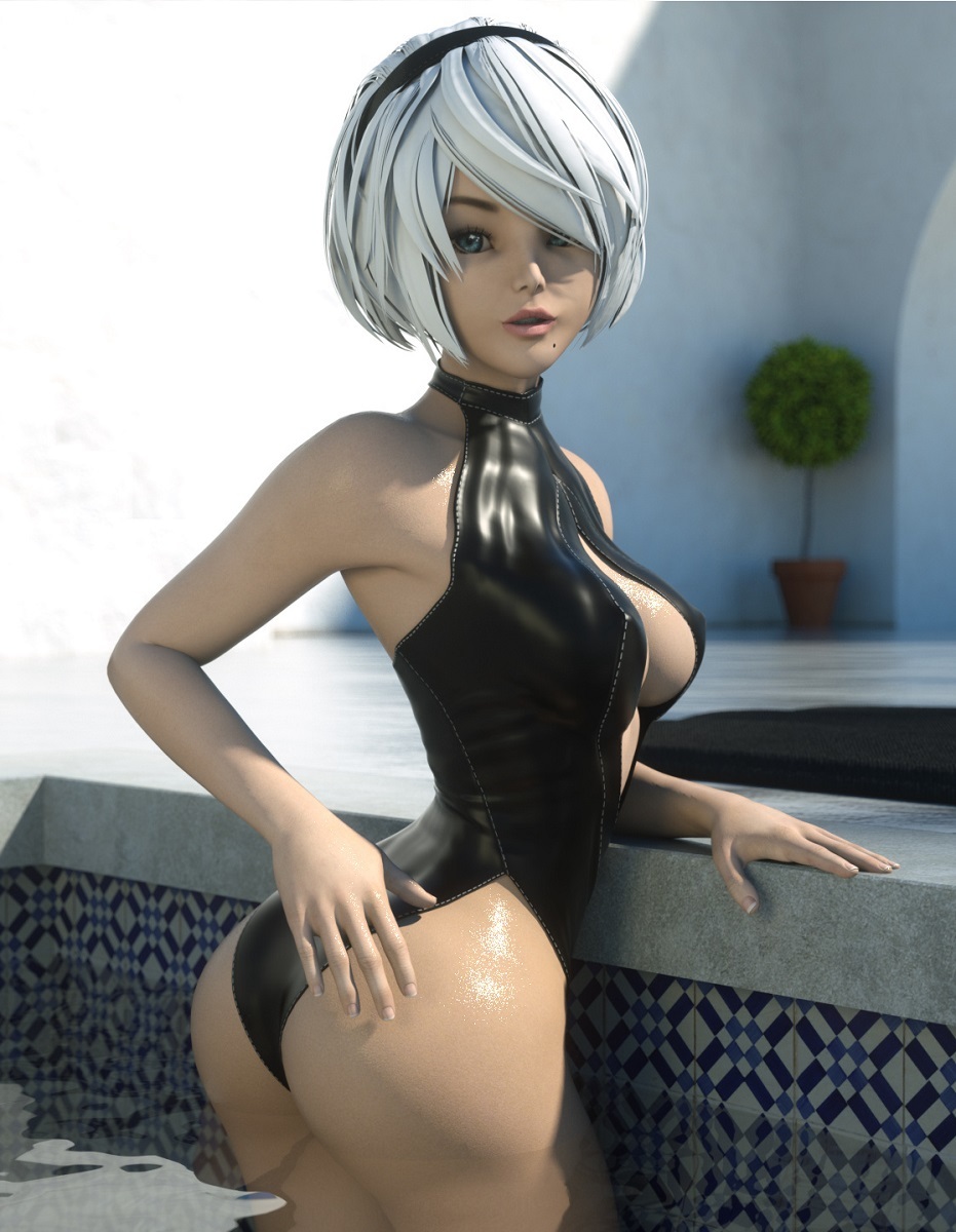 2B в купальнике - NSFW, Игры, Эротика, 3dx, NIER Automata, Купальник, Yorha unit No 2 type B