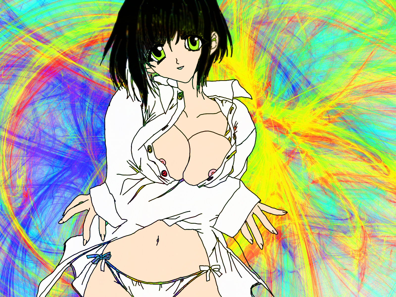 Drawn in photoshop - NSFW, My, Strawberry, Boobs, Anime