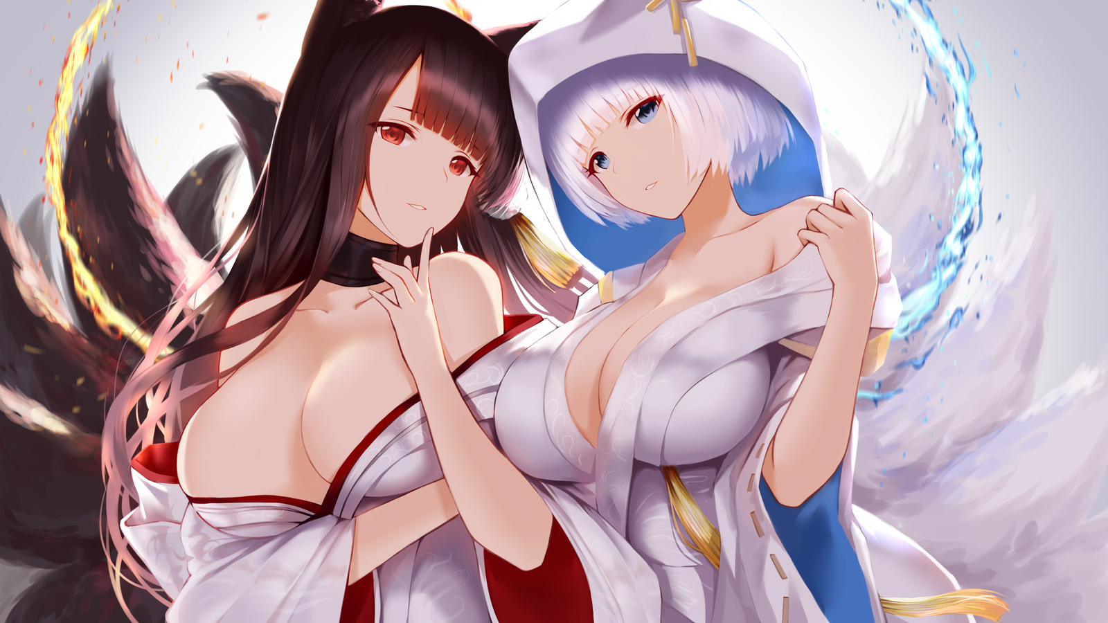 Red and blue flame - Anime Art, Аниме, Azur Lane, Kaga, Akagi