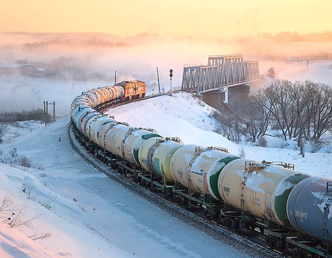 Like an iron snake - Tver region, Teeth, A train, The photo, Winter, Bridge