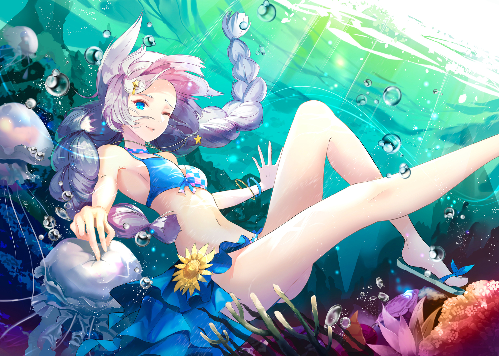 Art Under Water - Anime Art, Аниме, Benghuai xueyuan, Honkai Impact, Kiana kaslana