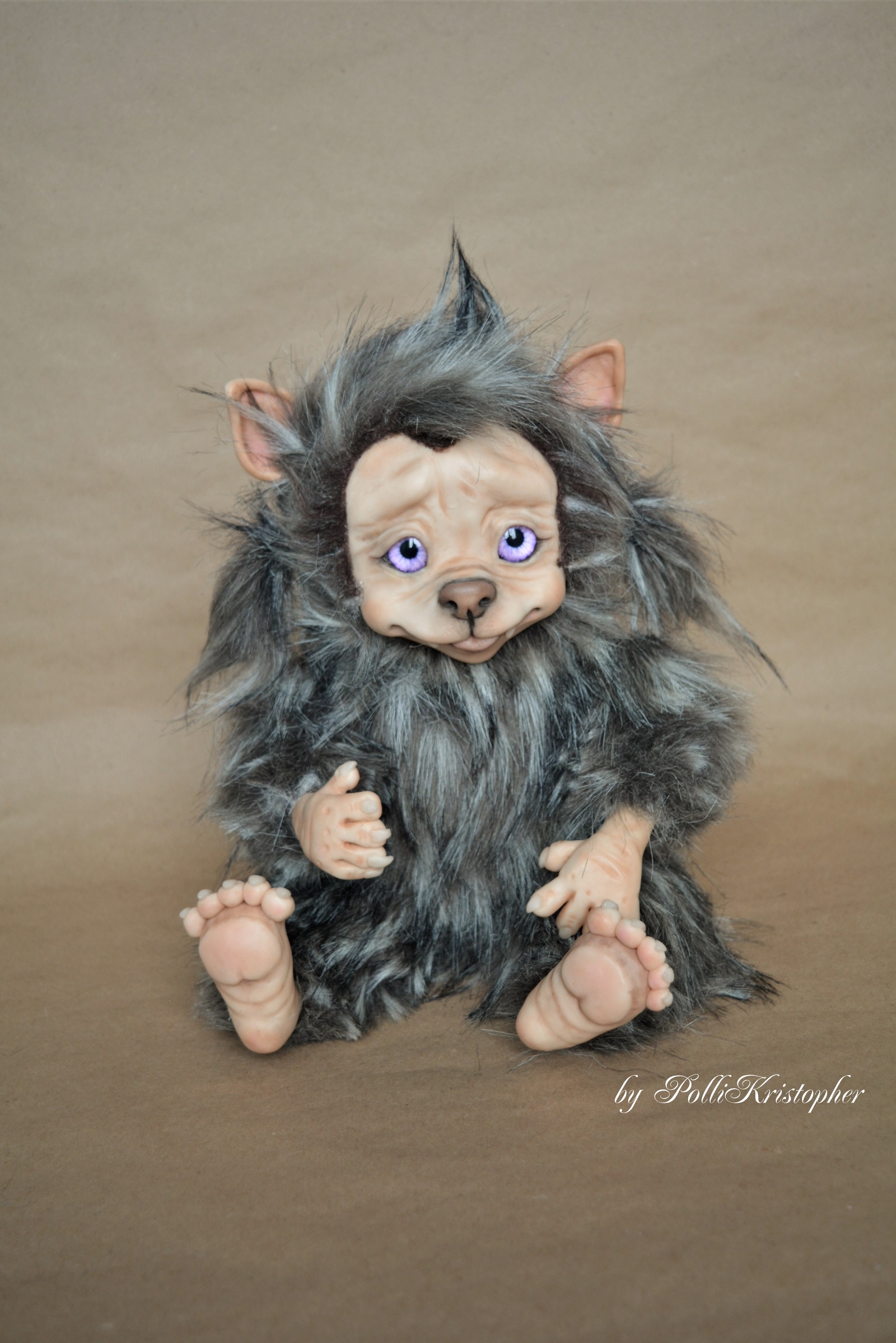 Fantasy creation Baby - a werewolf, author's toy in mixed media. Author PolliKristopher - My, Author's toy, American Werewolf, Characters (edit), Collectible figurines, Wolf, , Longpost