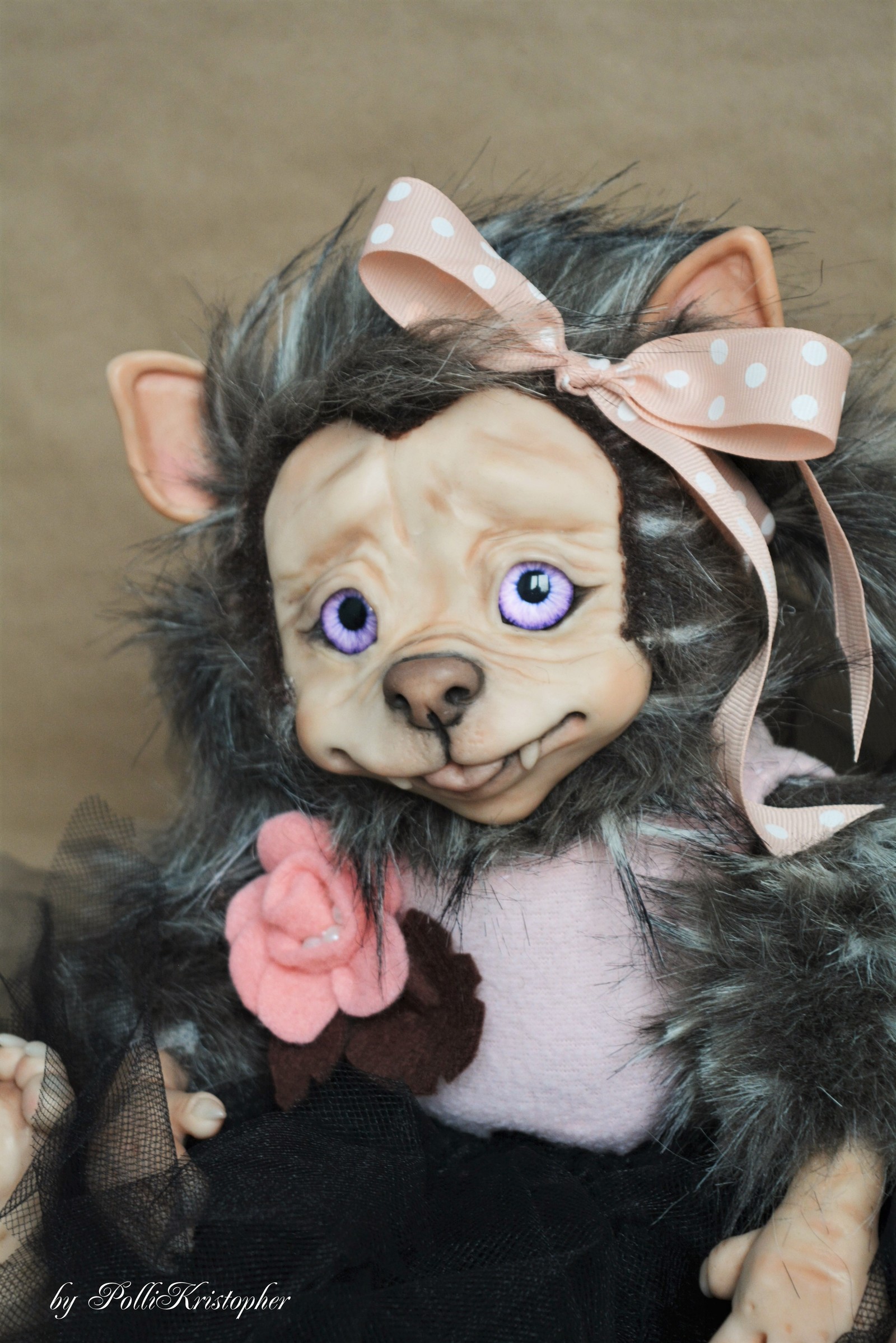 Fantasy creation Baby - a werewolf, author's toy in mixed media. Author PolliKristopher - My, Author's toy, American Werewolf, Characters (edit), Collectible figurines, Wolf, , Longpost