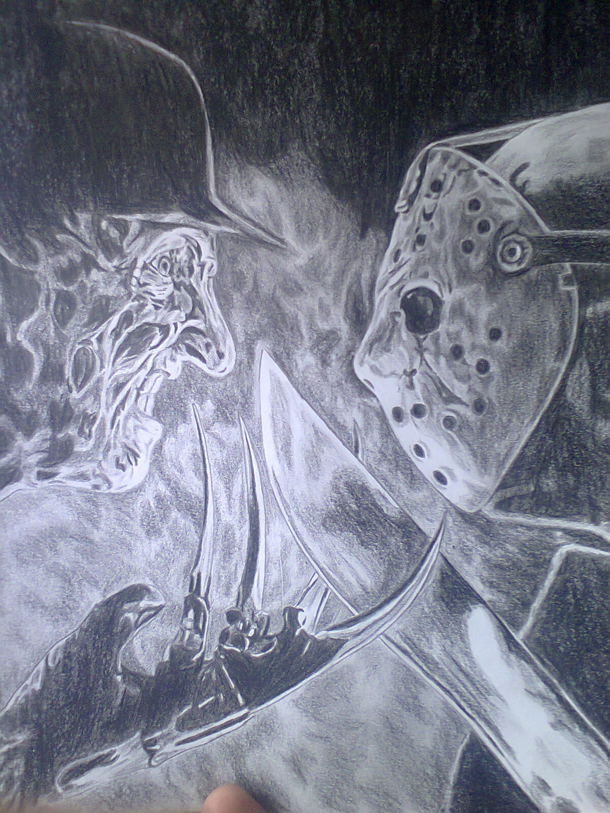 Old Friends - My, Sketching, Pencil drawing, Drawing, Freddy Krueger, Jason Voorhees, Freddy vs Jason, Movies