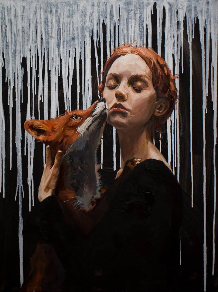 The lady with the fox - My, Art, Portrait, Fox, Animals, Girls, Painting, Painting