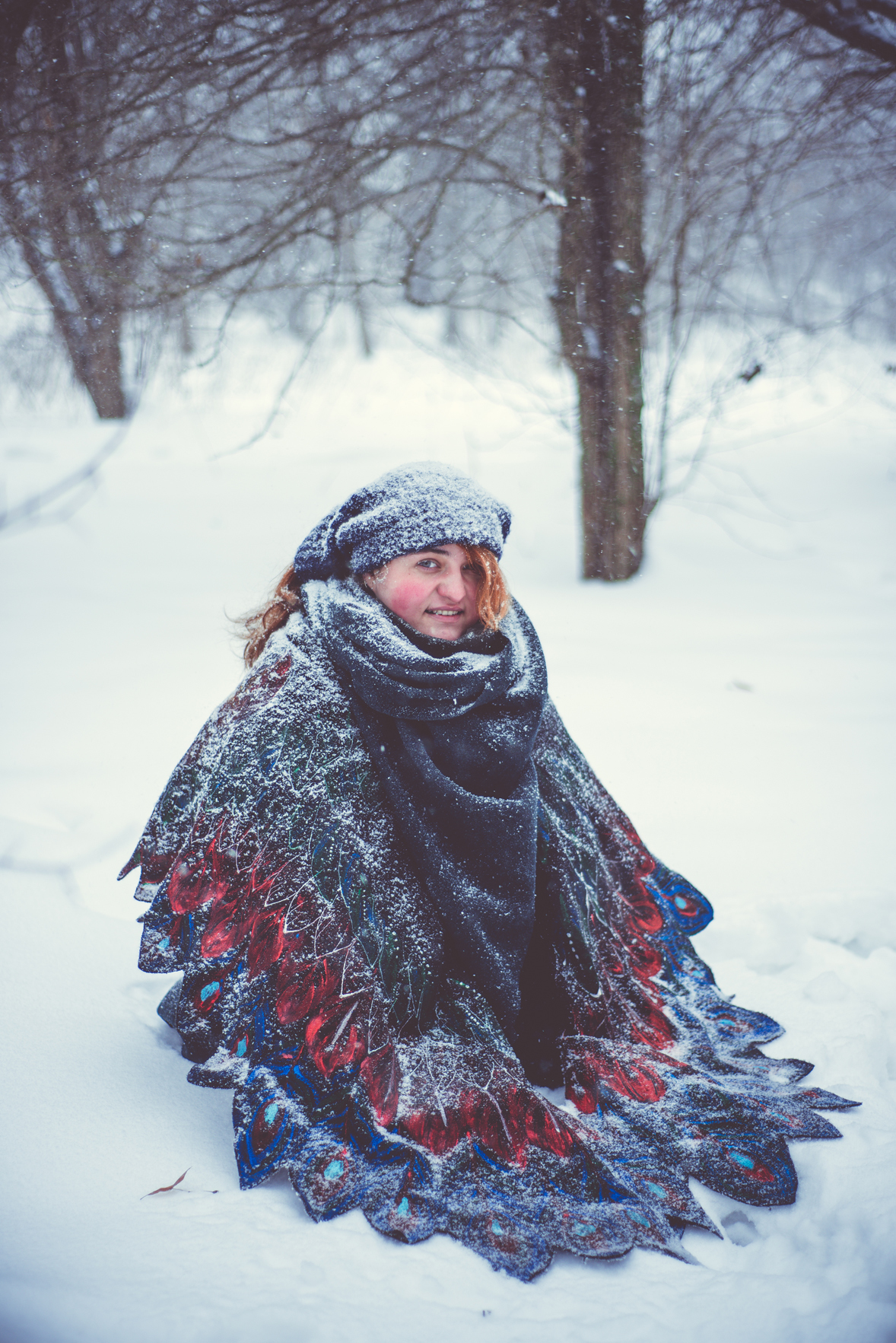 Shawl Wings #2 (or the vicissitudes of filming in the snow) - My, Kai Yara, Wings, Shawl, Boho, , Winter, Longpost