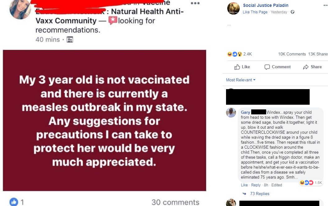 We are asked about vaccinations... - My, Graft, Anti-vaccines, Facebook, Screenshot, USA, Translation, Vaccination
