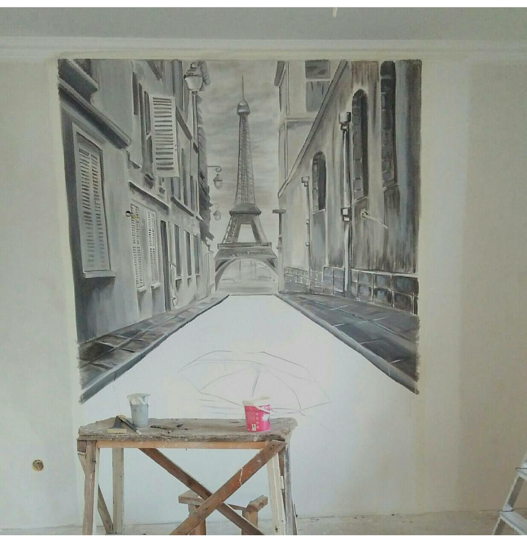 Eiffel Tower - An object of art within art. - My, Wall painting, , Longpost, Eiffel Tower