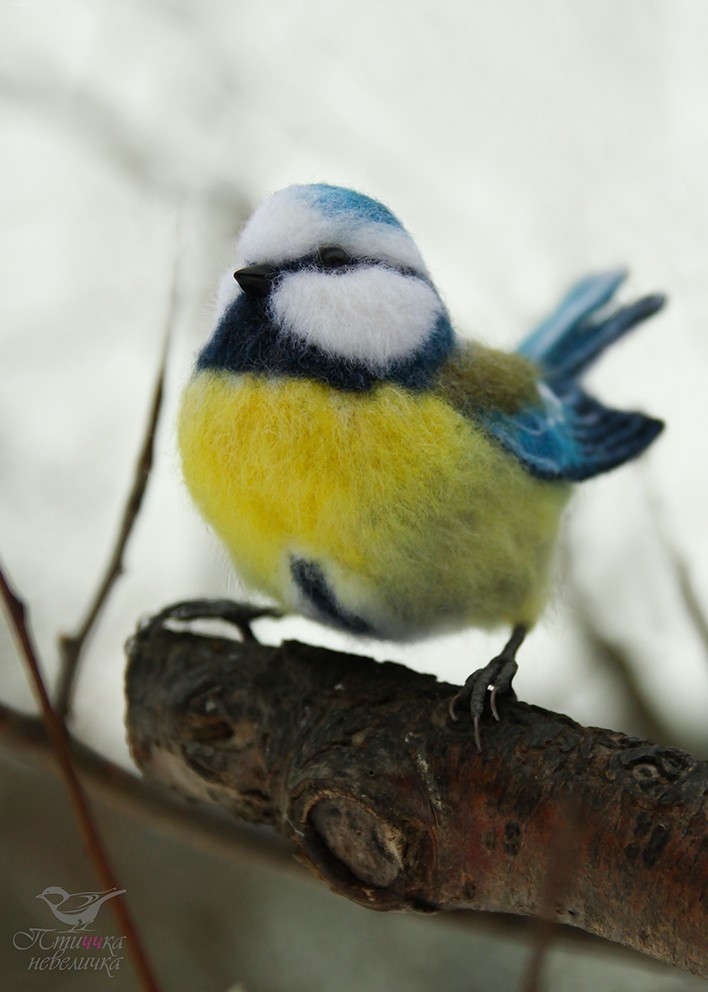 Titmouse LAZOREVKA. In technique, dry felting. - My, Dry felting, Creation, Needlework without process, Needlework, Handmade, Birds, Longpost