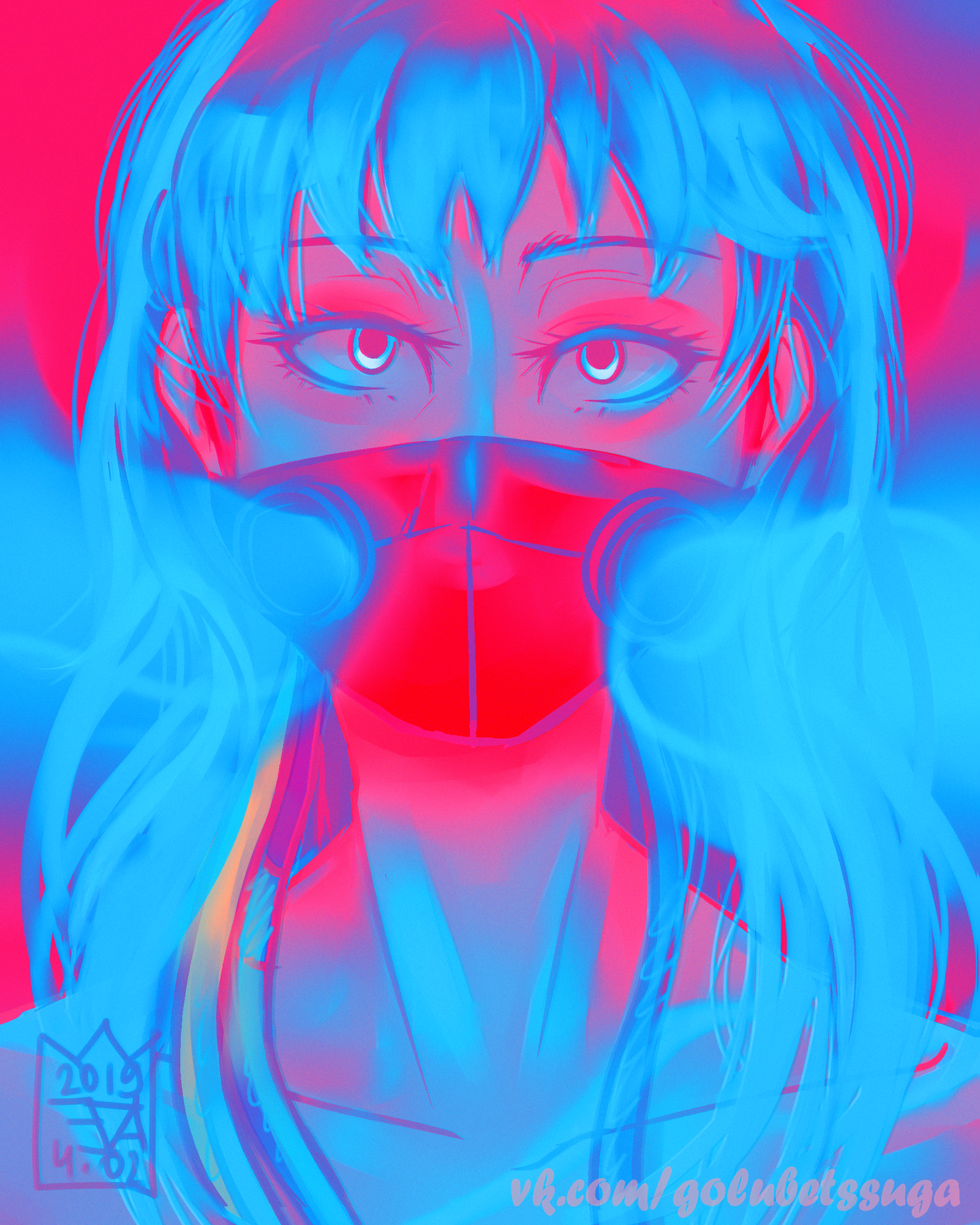 neon sketch - My, Digital drawing, Art, Drawing, Neon, Portrait, Girls, Mask