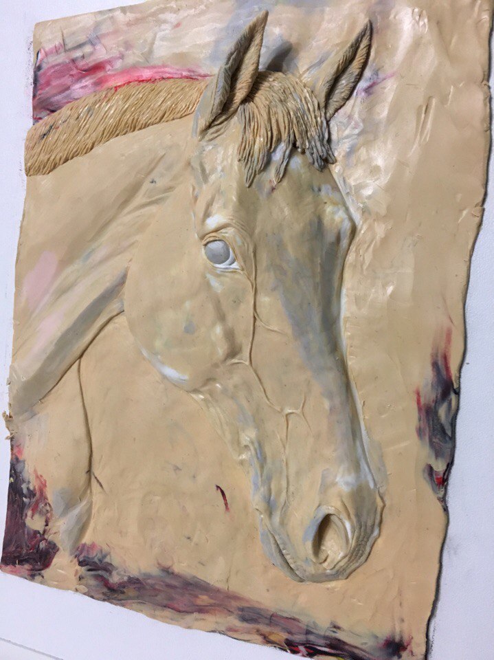 Bas-relief with a horse - My, Horses, Polymer clay, Bas-relief, Needlework with process, Лепка, Longpost