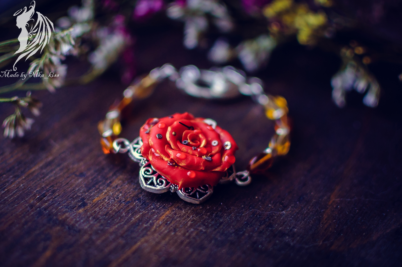 Bracelet with a rose made of polymer clay - My, the Rose, Polymer clay, Handmade, Steampunk, Needlework without process, Nika_kiss, Longpost