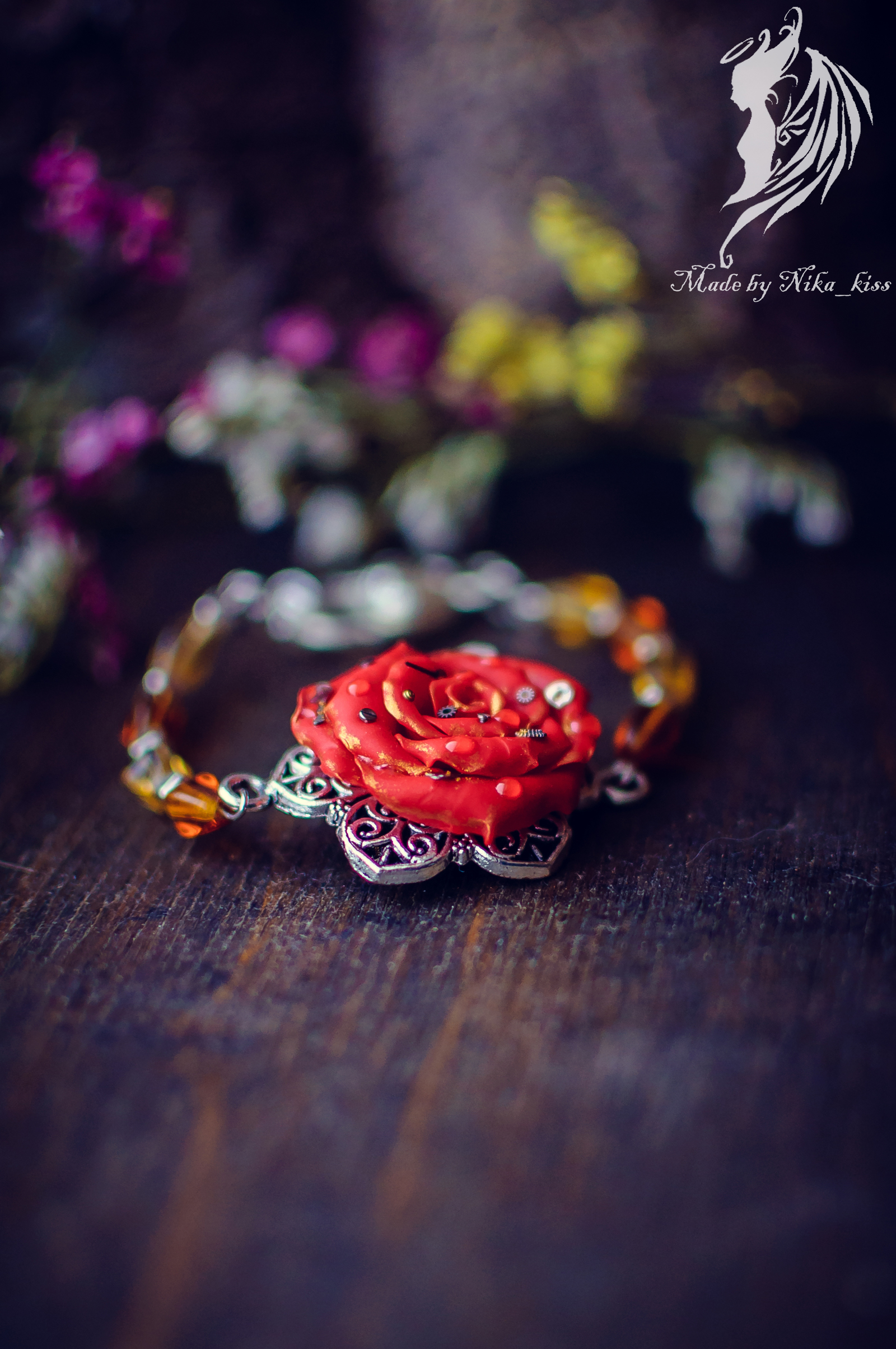 Bracelet with a rose made of polymer clay - My, the Rose, Polymer clay, Handmade, Steampunk, Needlework without process, Nika_kiss, Longpost