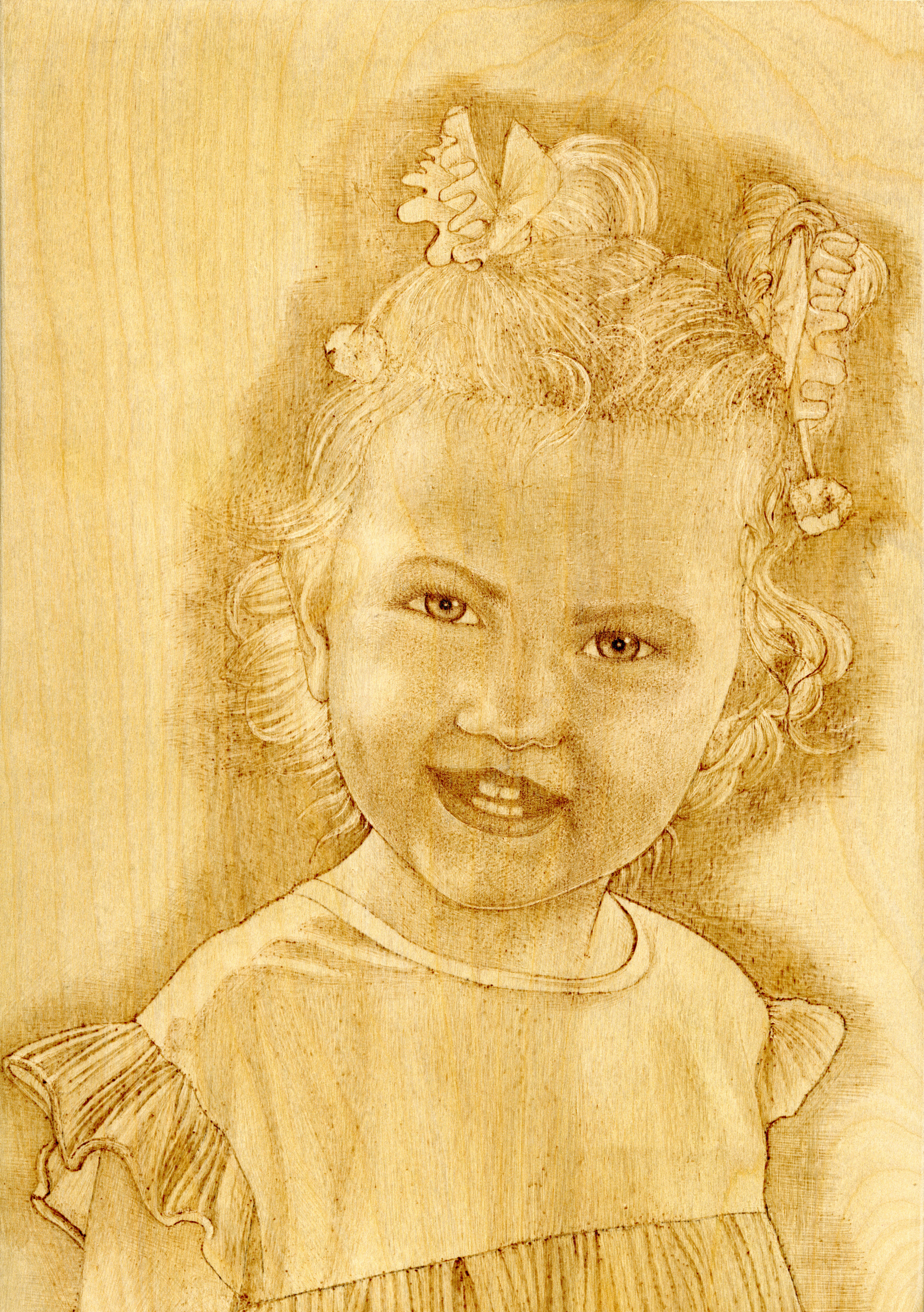 scorched portrait - My, Portrait, Pyrography, Girl, Joy, Longpost