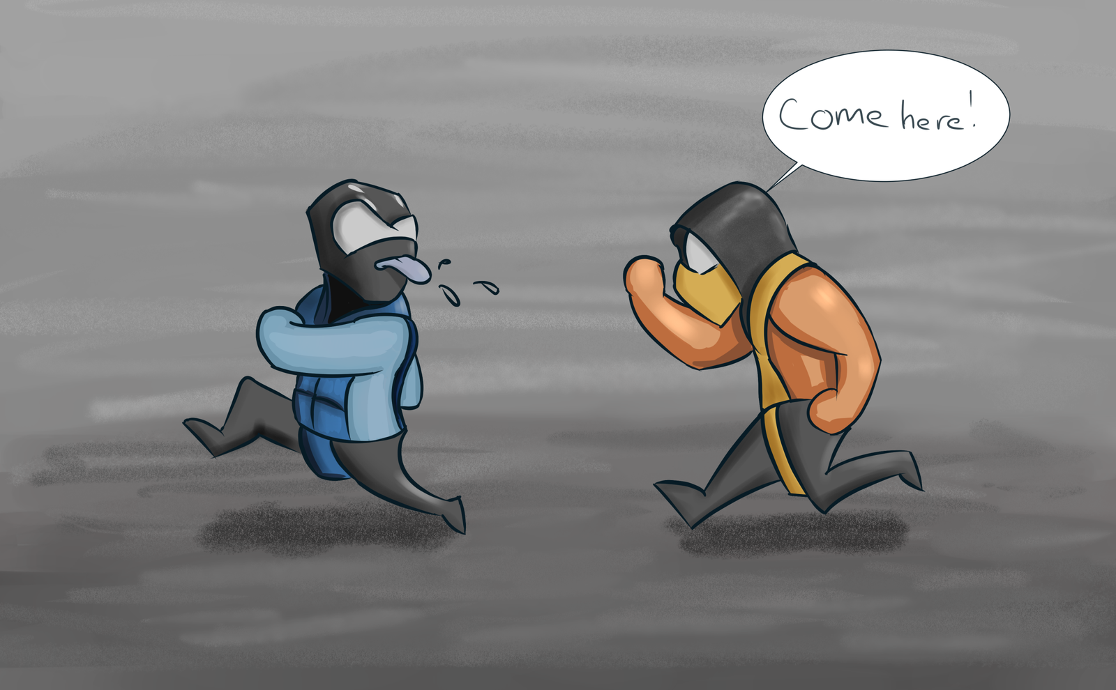 Come here! - Скорпион (Mortal Kombat), Саб-Зиро, Sub-Zero, Скорпион, Цифровой рисунок, Mortal Kombat, Моё