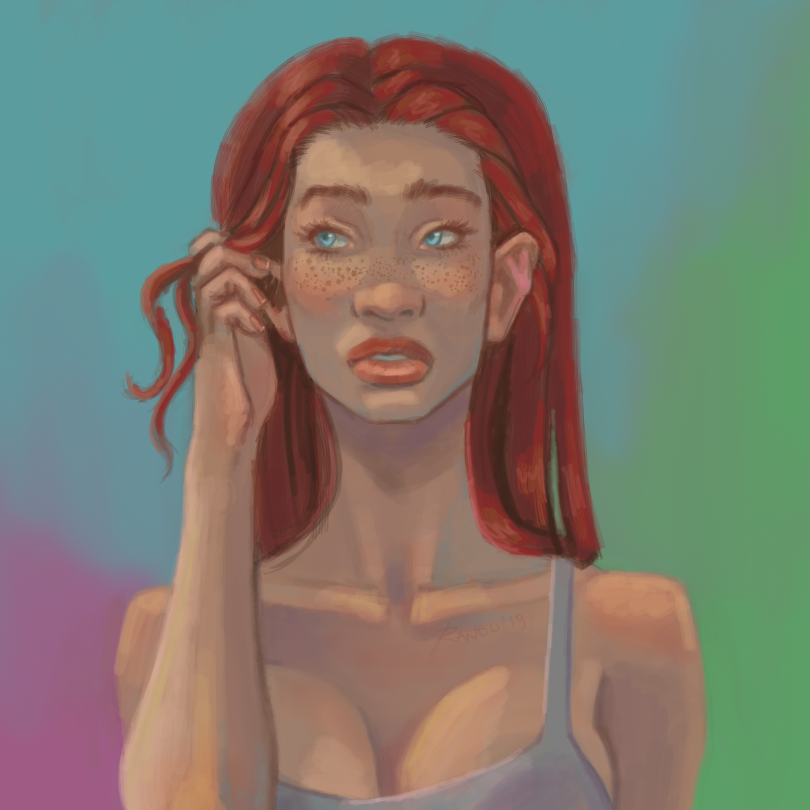 Today I wanted to draw just a stupid red-haired girl. - My, Drawing, Redheads, Lop-earedness, Art