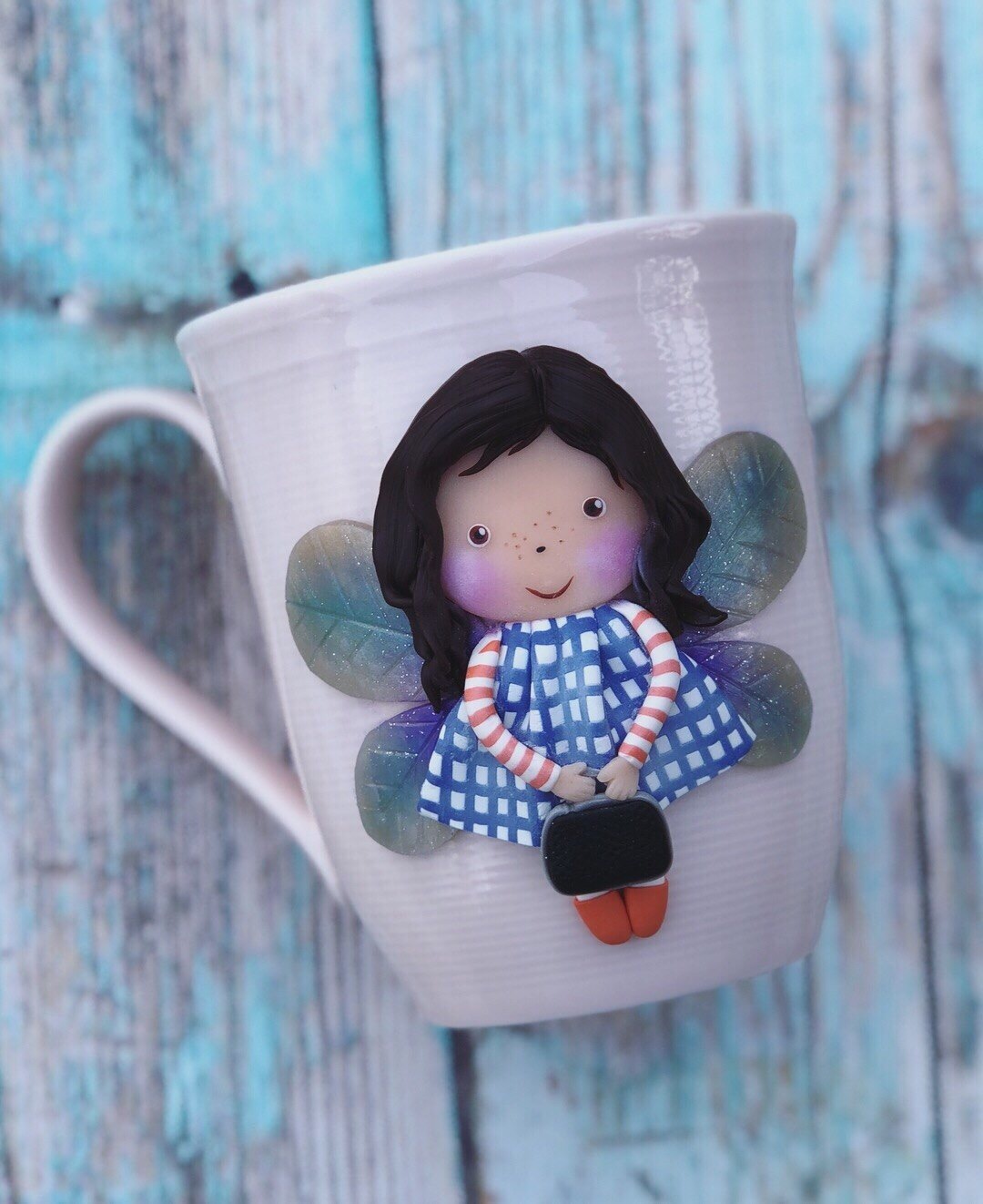 These funny girls were born from polymer clay on mugs - My, Needlework without process, , Mug with decor, Handmade, Needlework, Polymer clay