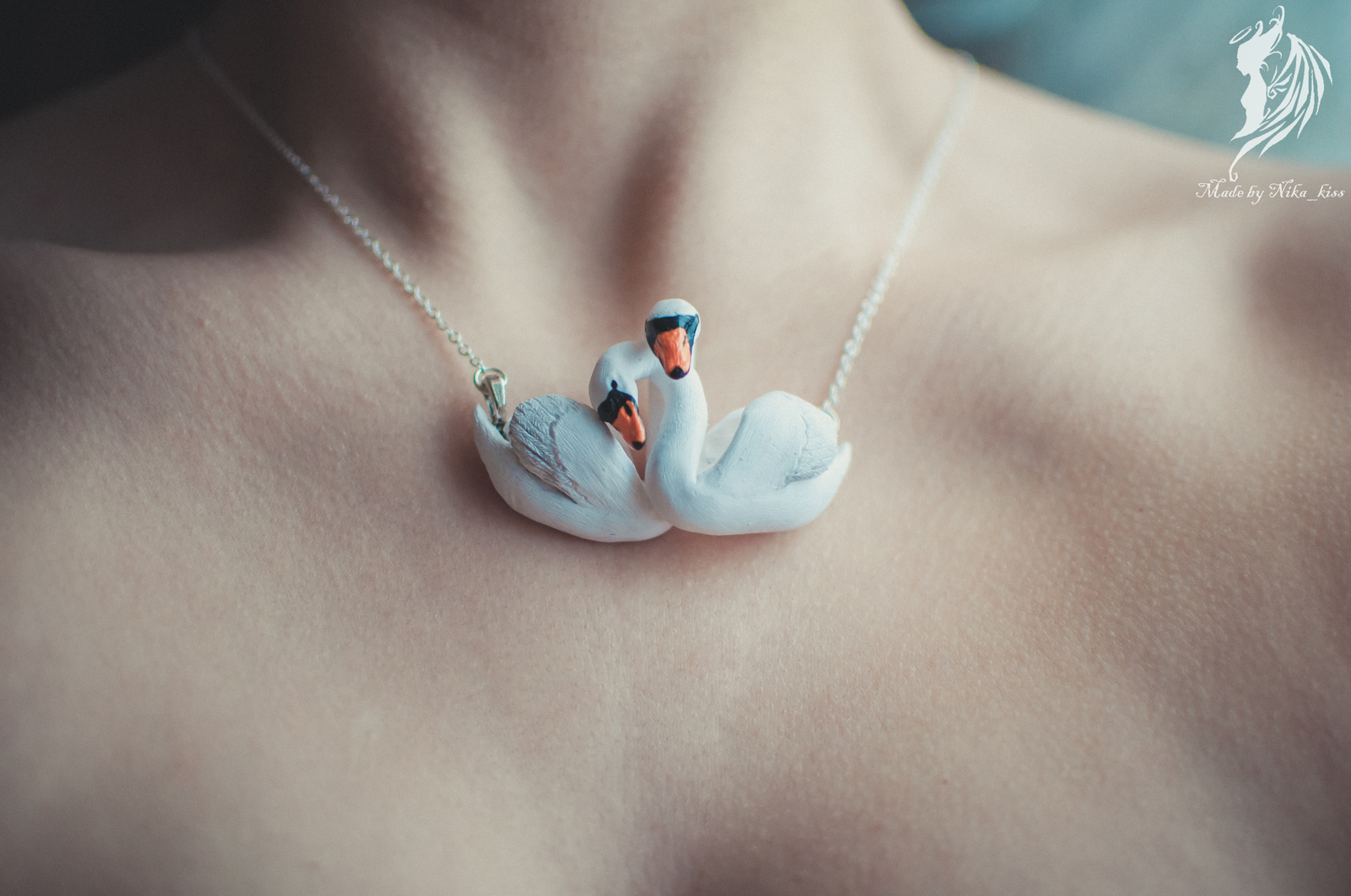 Pendant in the form of swans made of polymer clay. - My, Handmade, Polymer clay, Swans, Nika_kiss, Needlework without process, Suspension, Longpost