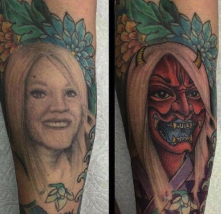 Man ruins ex-wife's tattoo - Rework, Tattoo, Former, Wife, Female, Demon, Resourcefulness, It Was-It Was, Women