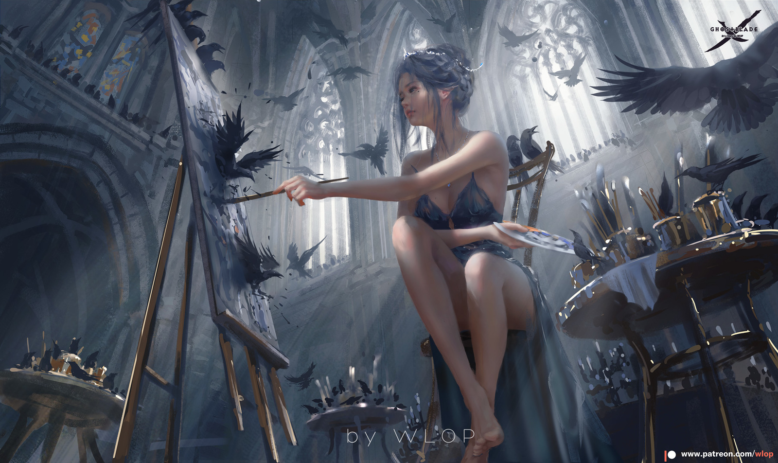 Cell - Art, Drawing, Girls, Wlop, Gothic, Crow