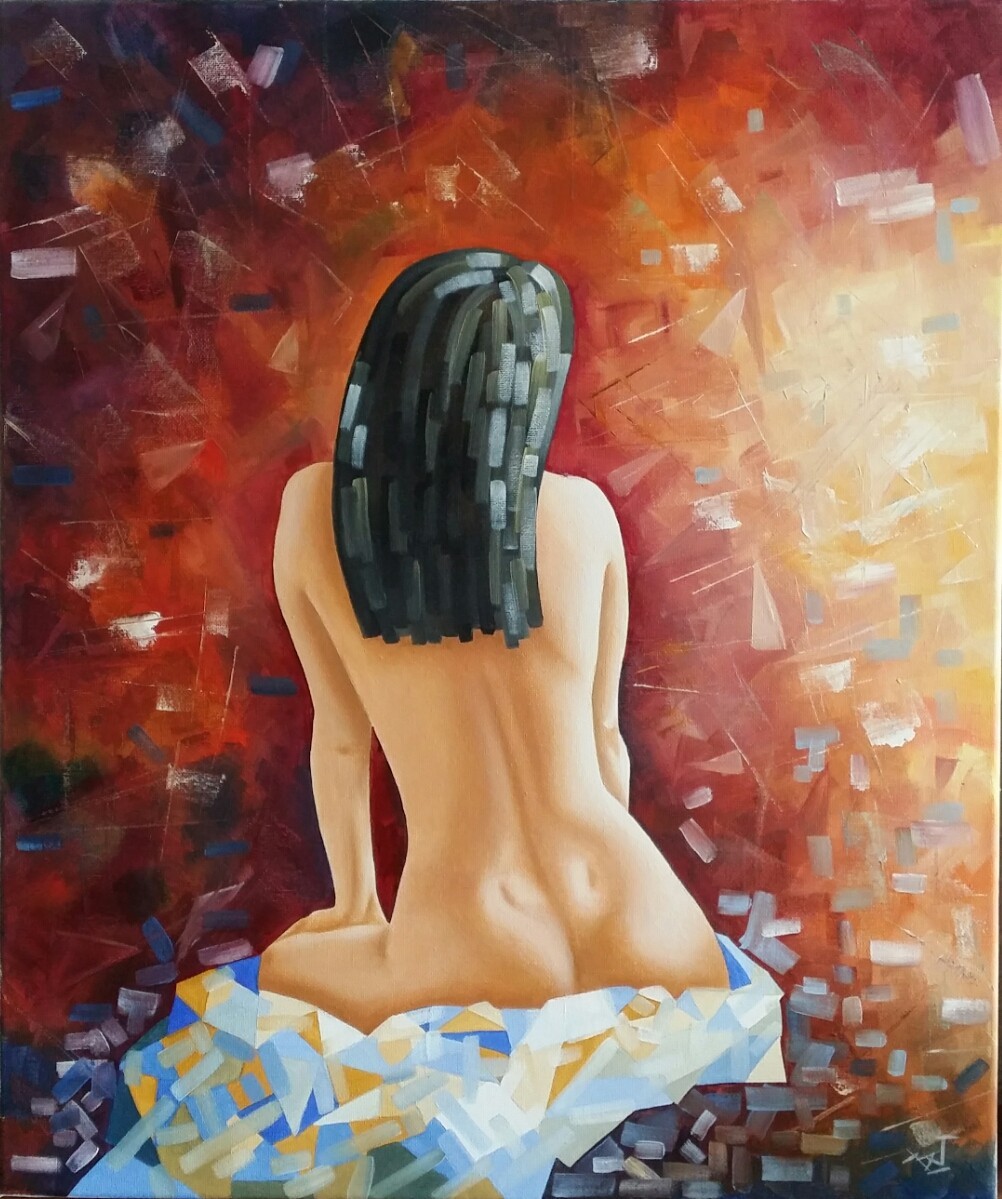 just sharing the beauty - My, Oil painting, Beautiful girl, Girls, Nudity, Painting, Butter