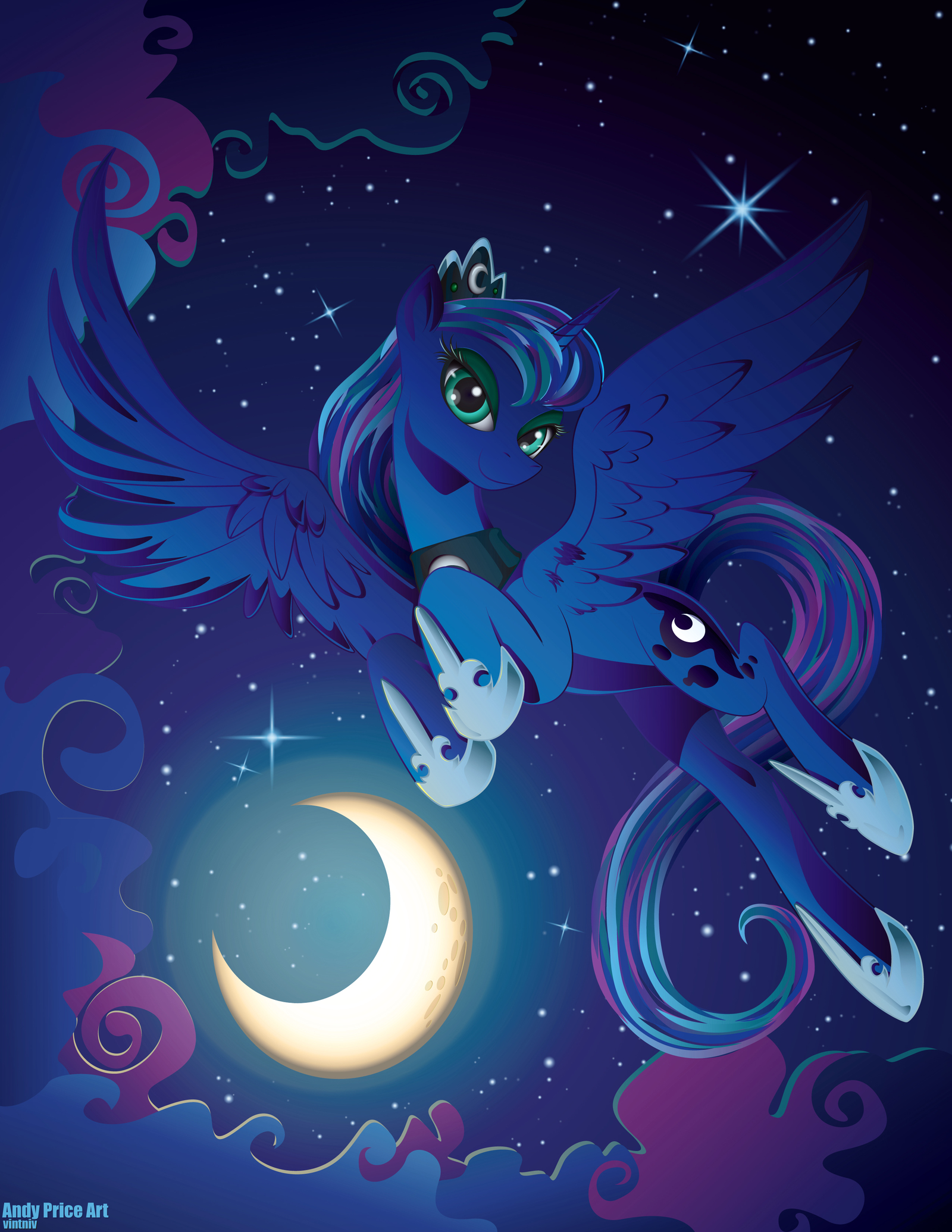 The beautiful princess of the night - My Little Pony, Арт, Princess Luna, Andypriceart